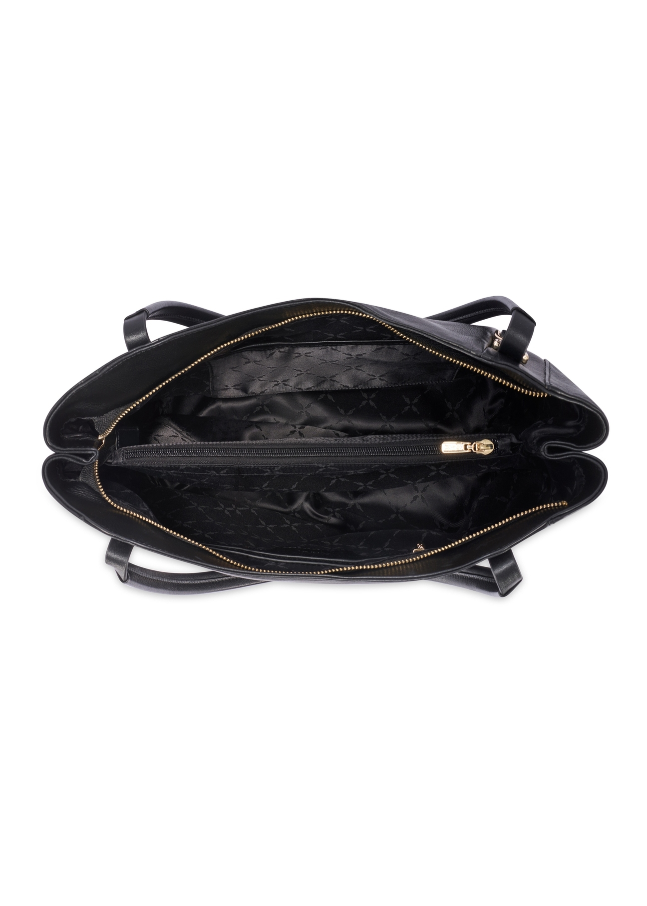 Čierna kožená nákupná taška TORES-1223-99(W26), pohľad na produkt vo vnútri na bielom pozadí.