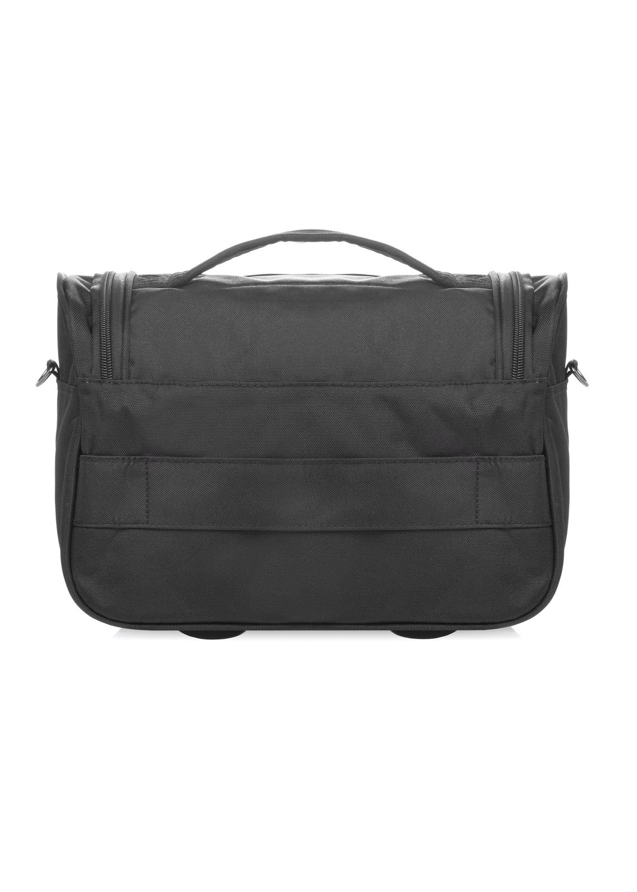 Čierna veľká kozmetická taška WALNY-0045-99-14(W26), pohľad zozadu na produkt na bielom pozadí.