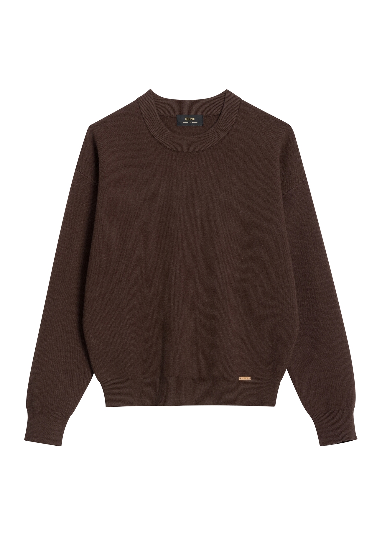 Dunkelbraunes Damen-Sweatshirt aus Viskose BLZDT-0117-1I(Z26) - Vorderansicht des Produkts, auf weißem Hintergrund.