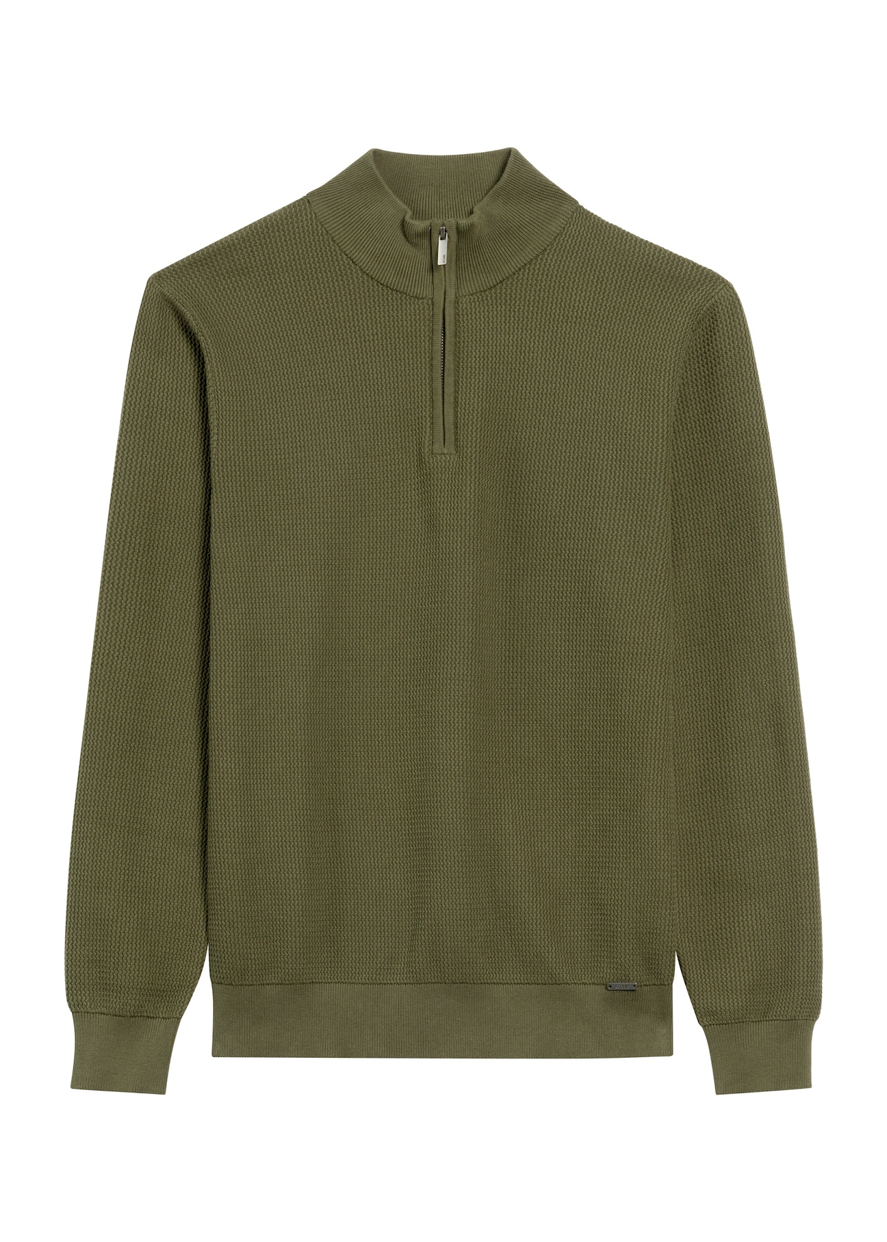 Pánsky khaki sveter so zipsom SWEMT-0167-55(Z25), pohľad spredu na bielom pozadí.