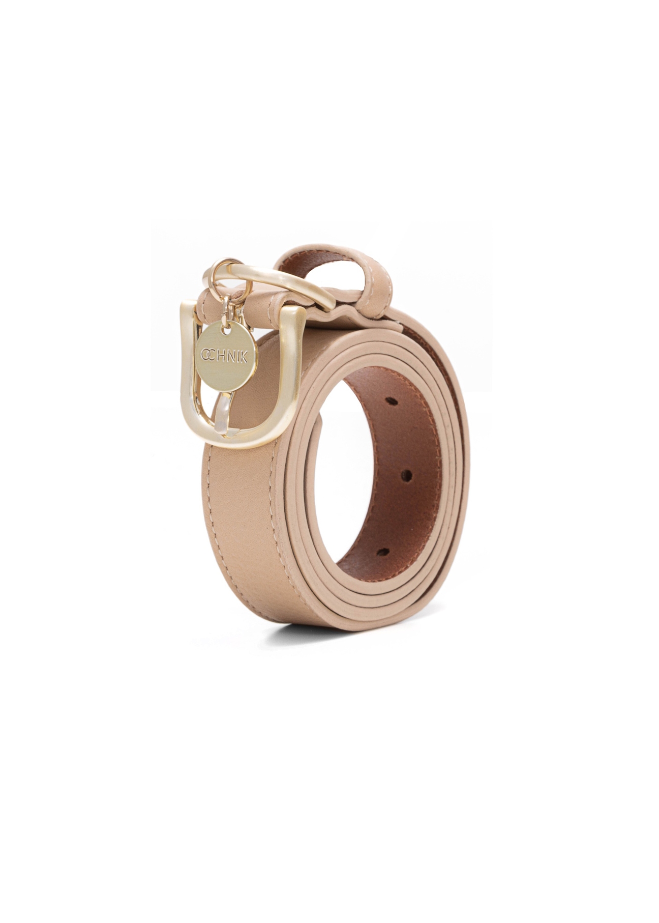 Dámsky kožený opasok béžovej farby PASDS-0275-81(Z25), diagonálny pohľad na produkt na bielom pozadí.