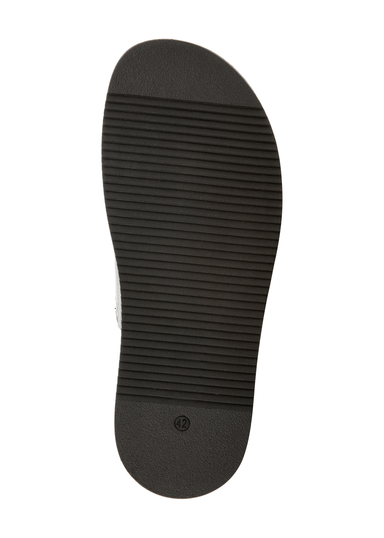 Pánske tmavohnedé kožené sandále BUTYM-0537-1I(W26), pohľad na podrážku výrobku na bielom podklade.