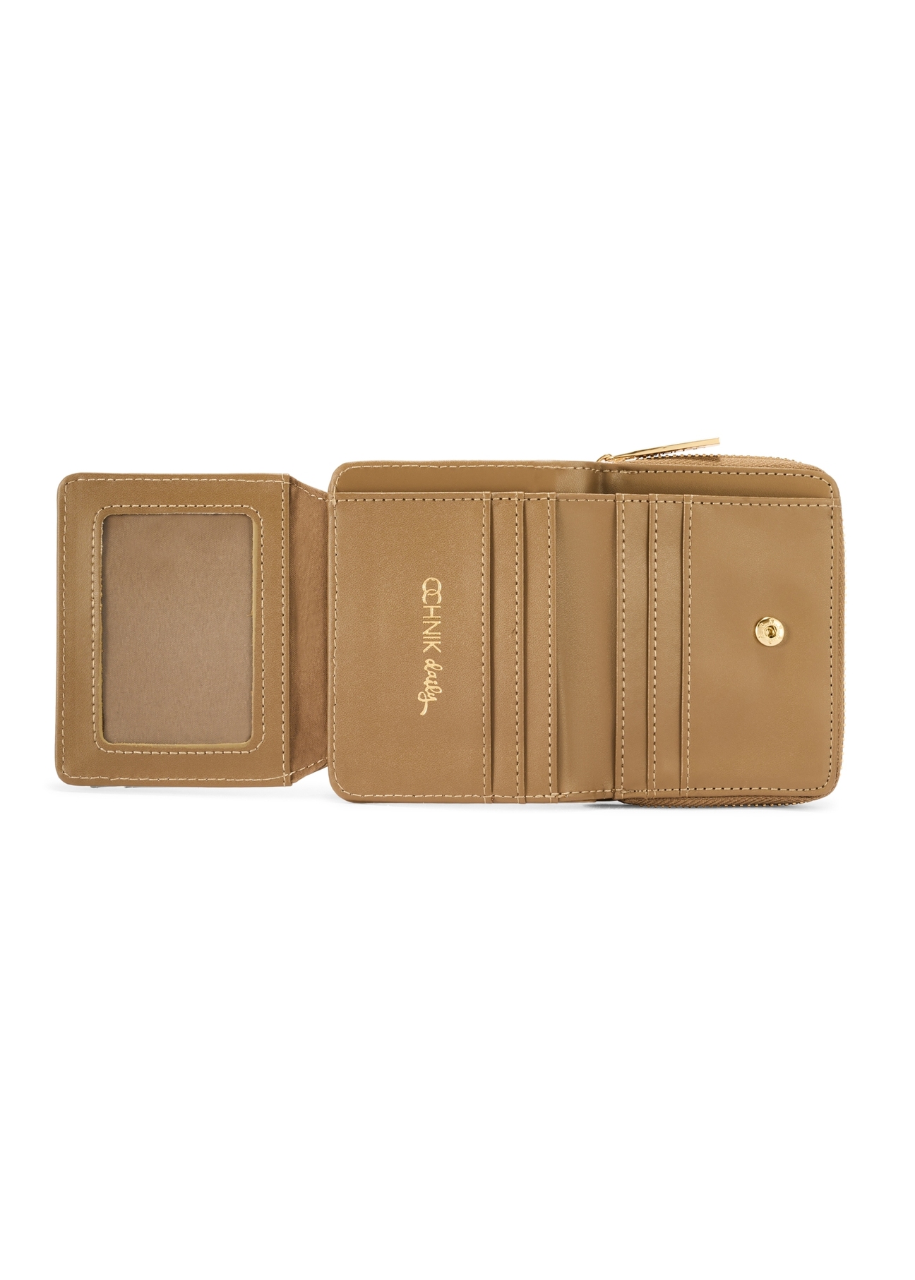 Malá béžová dámska peňaženka s monogramom POREC-0349A-81(Z25), pohľad na produkt zvnútra na bielom pozadí.