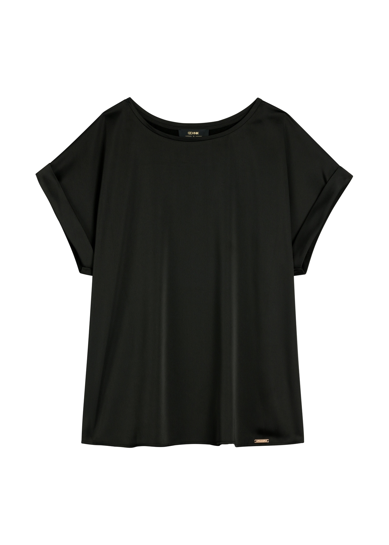 Čierna dámska blúzka BLUDT-0205-99(W26), pohľad spredu na bielom pozadí.