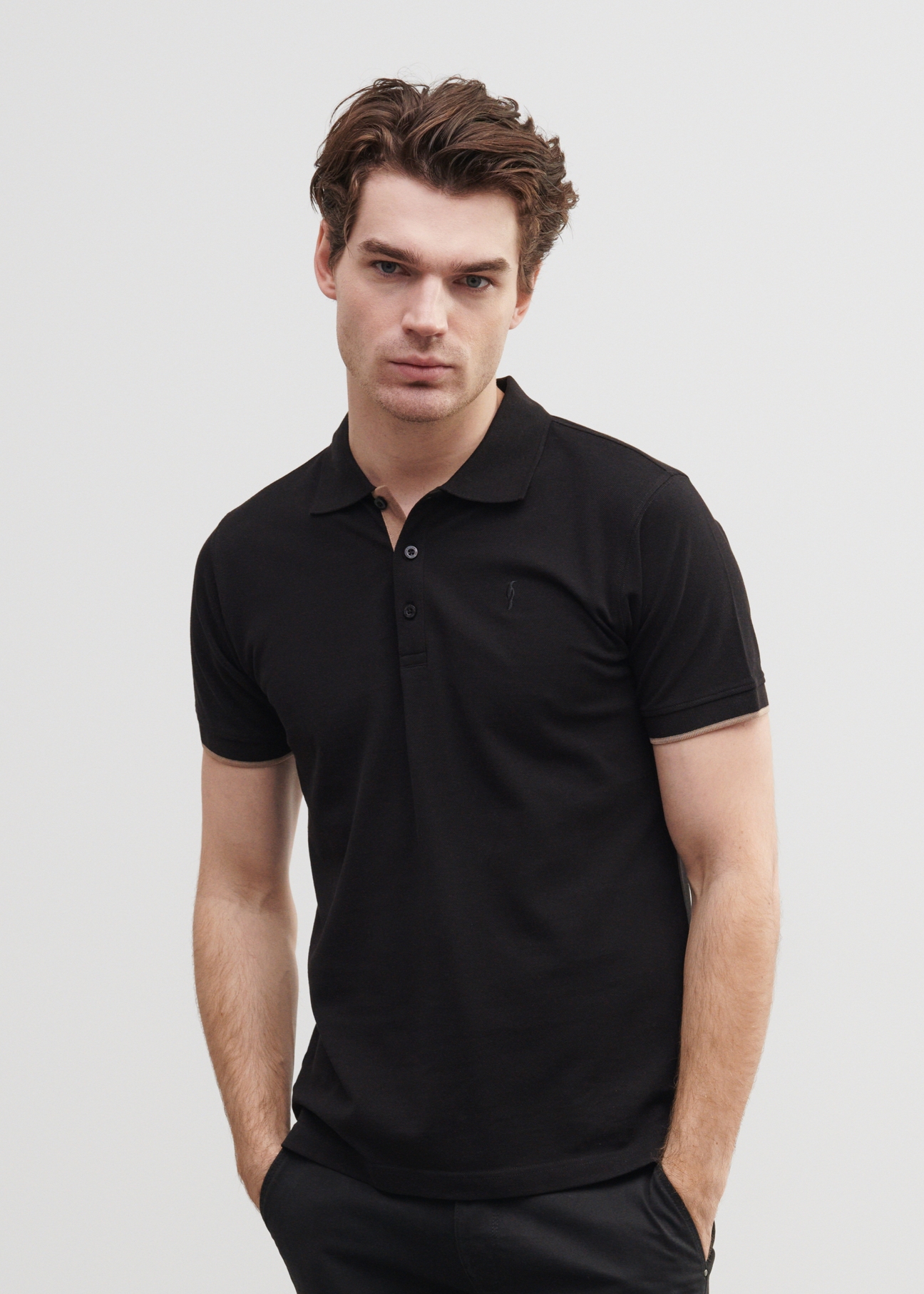 Pánske čierne polo tričko POLMT-0045A-99(W24)-01