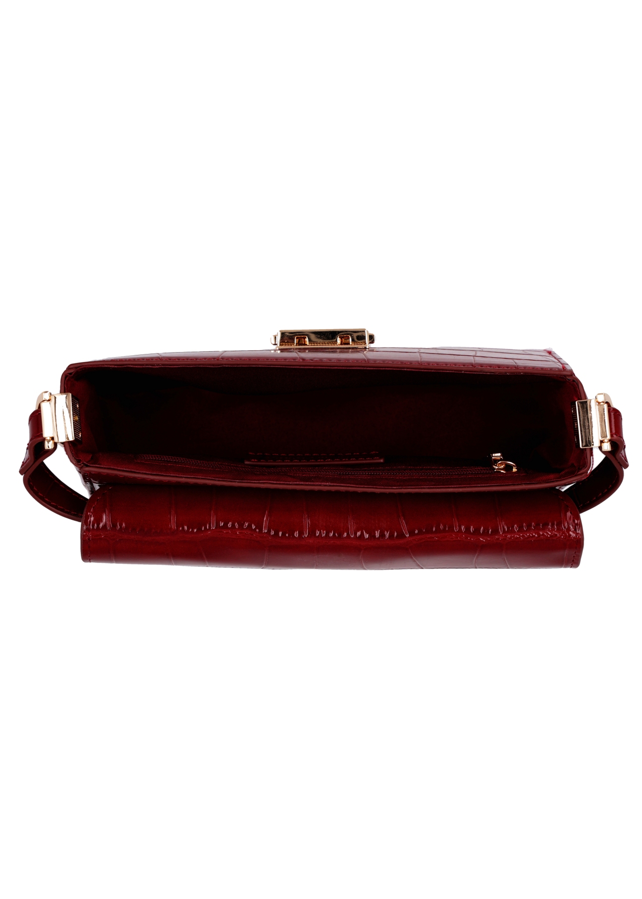 Elegantná červená dámska kabelka TOREC-1251-4C(Z26), pohľad na produkt vo vnútri na bielom pozadí.