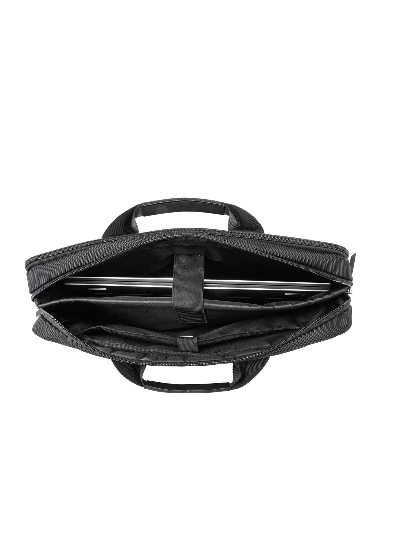 Čierna taška na notebook TORMN-0401-99(W26) - pohľad na produkt zhora, na bielom pozadí.