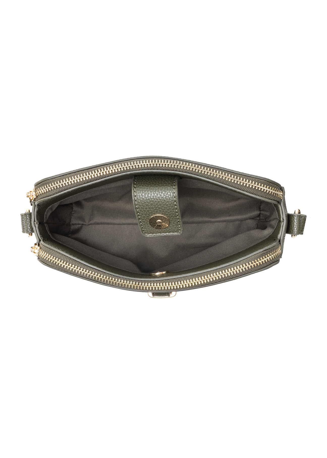 Malá dámska khaki kabelka TOREC-0830B-55(Z25), pohľad na produkt vo vnútri na bielom pozadí.