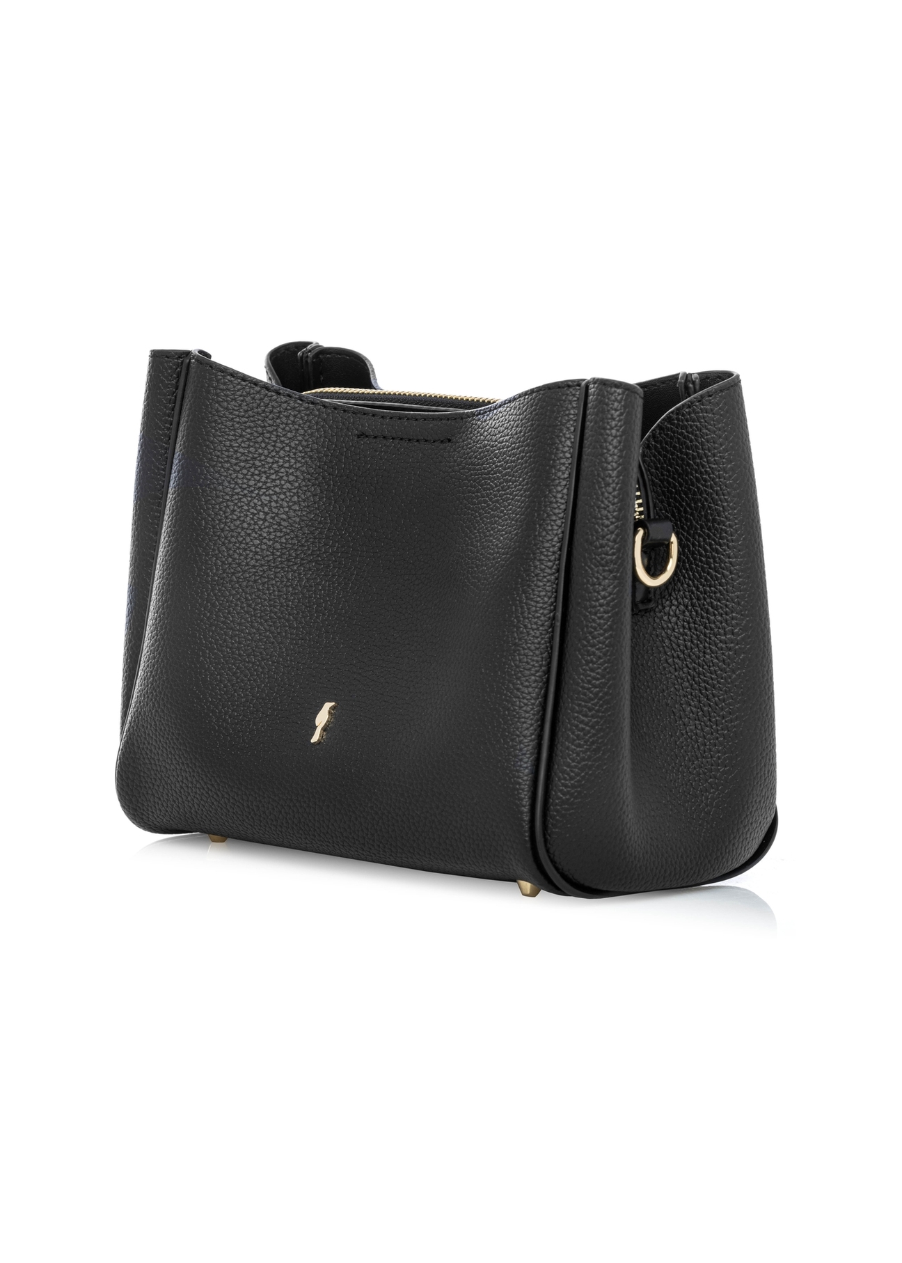 Čierna dámska kabelka cez rameno TOREC-1180-99(W26) - diagonálny pohľad na produkt, na bielom pozadí.