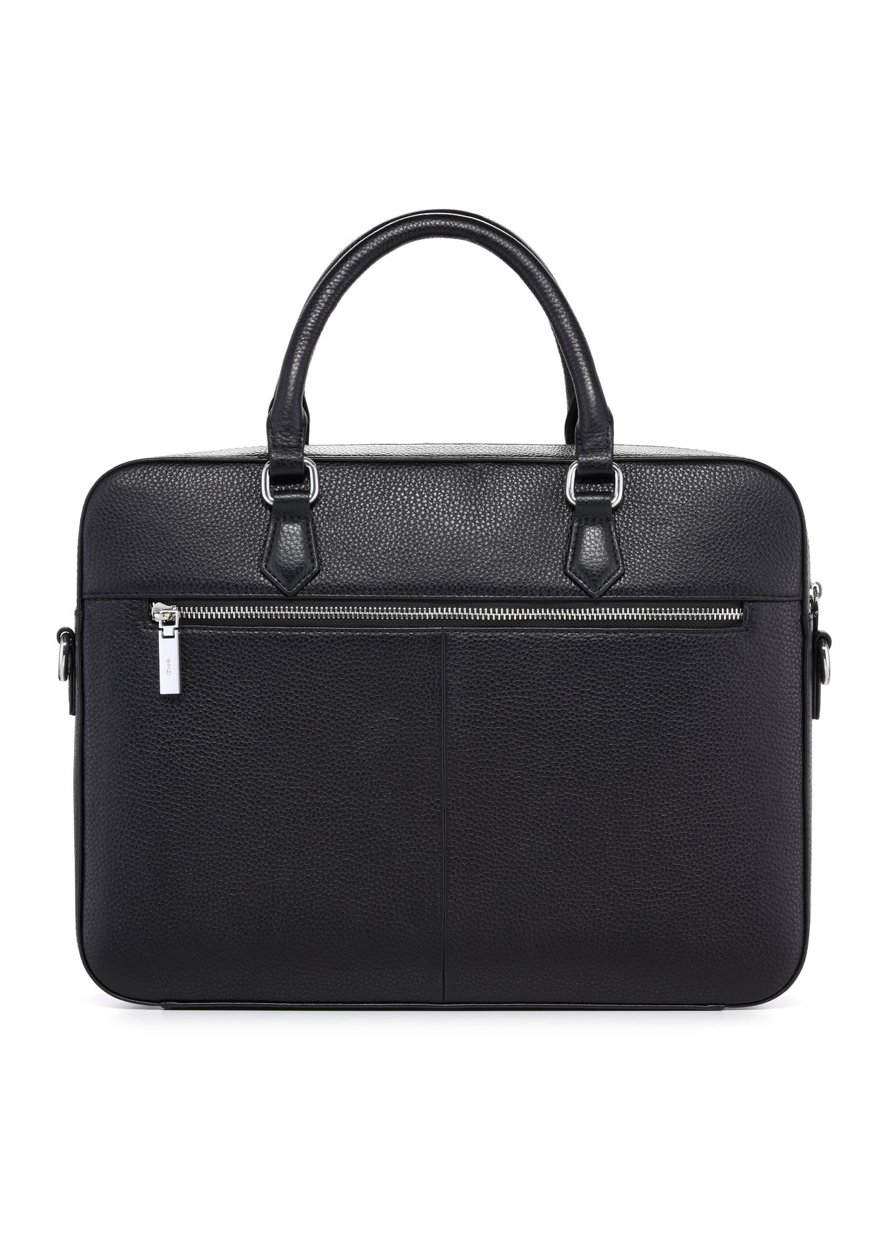 Čierna kožená taška na notebook TORES-1222-99-9I(W26) - pohľad na produkt zozadu na bielom pozadí.
