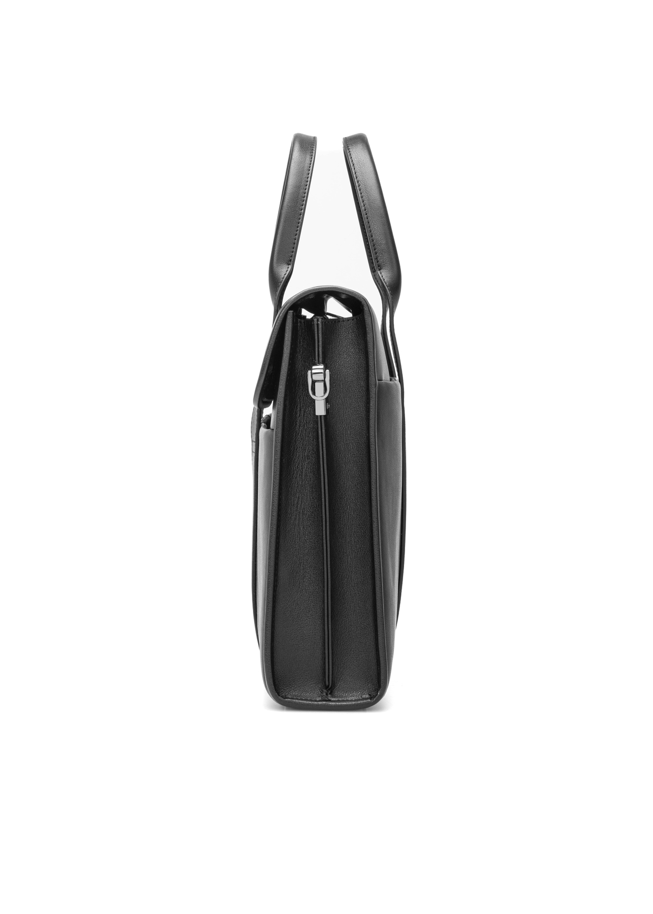 Čierna kožená pánska aktovka TORMS-0508-99(W26), bočný pohľad na produkt na bielom pozadí.