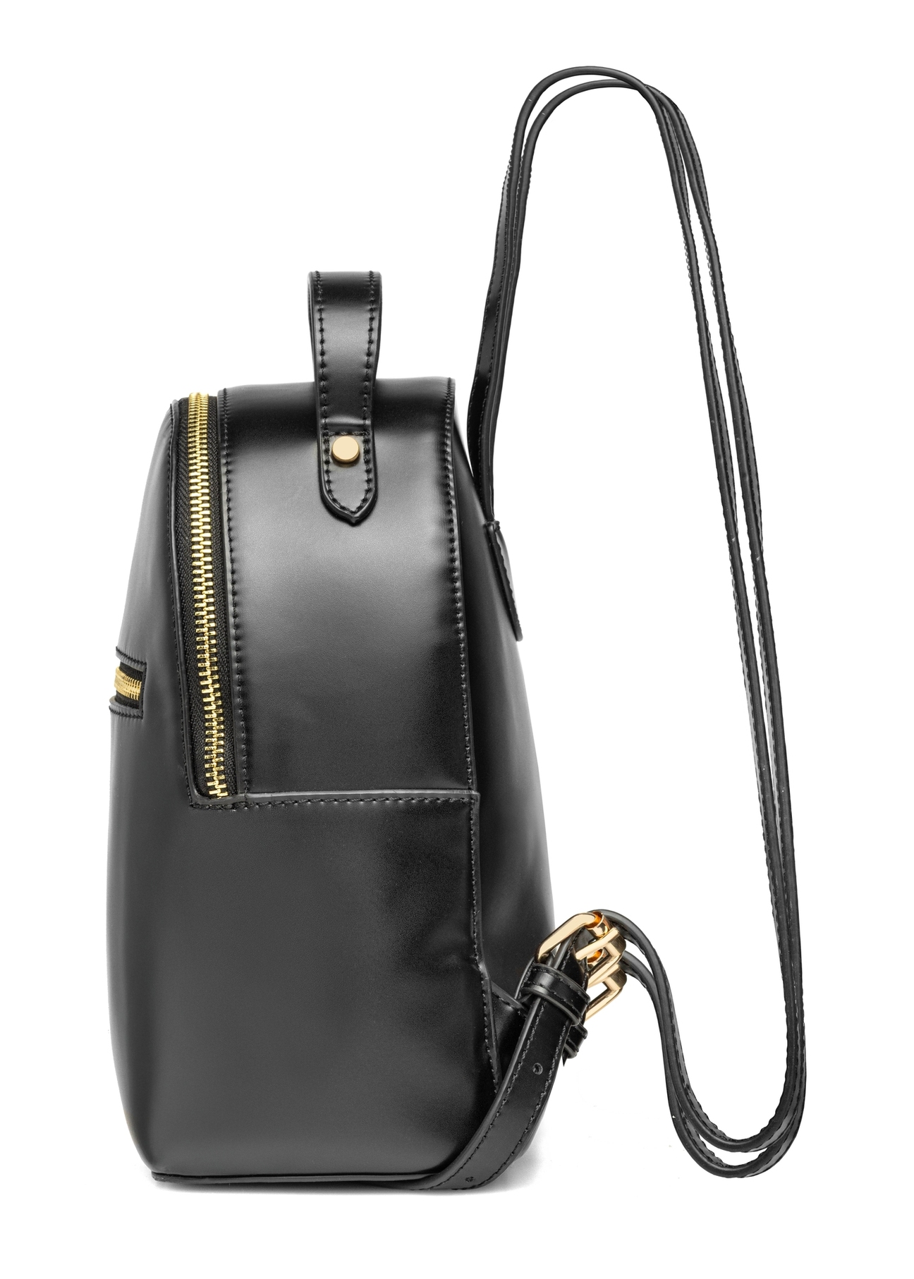 Malý čierny dámsky batoh TOREC-1128-99(W26), pohľad na produkt z boku na bielom pozadí.