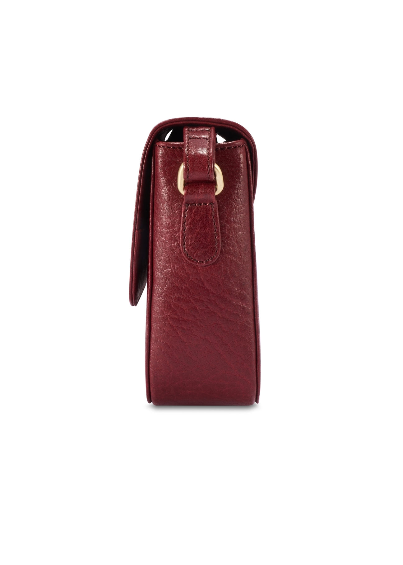 Dámska bordová kožená taška cez rameno TORES-1245-4C(W26) - bočný pohľad na produkt, na bielom pozadí.