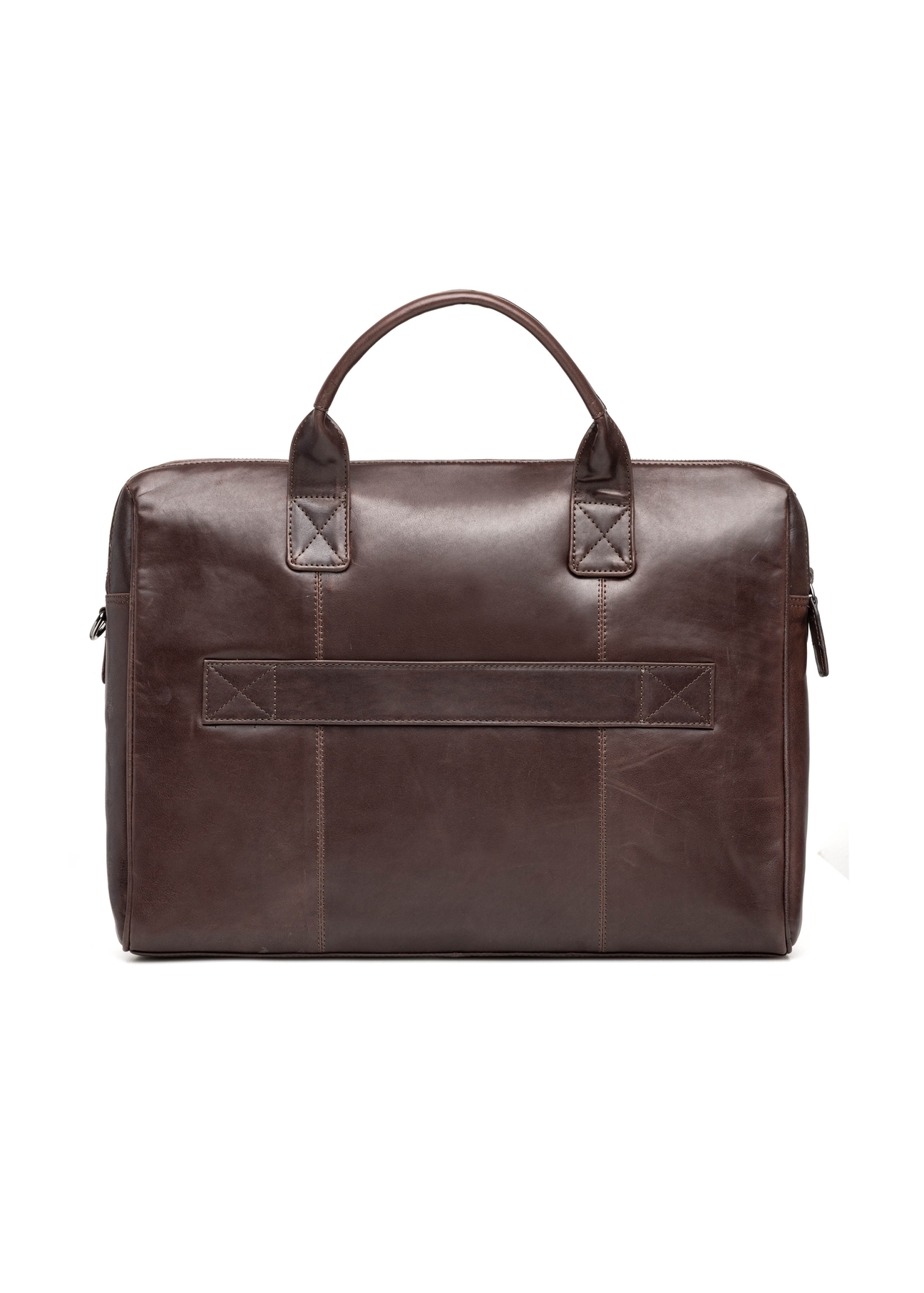 Hnedá kožená pánska taška TORMS-0460-89(Z25), pohľad na produkt zozadu na bielom pozadí.