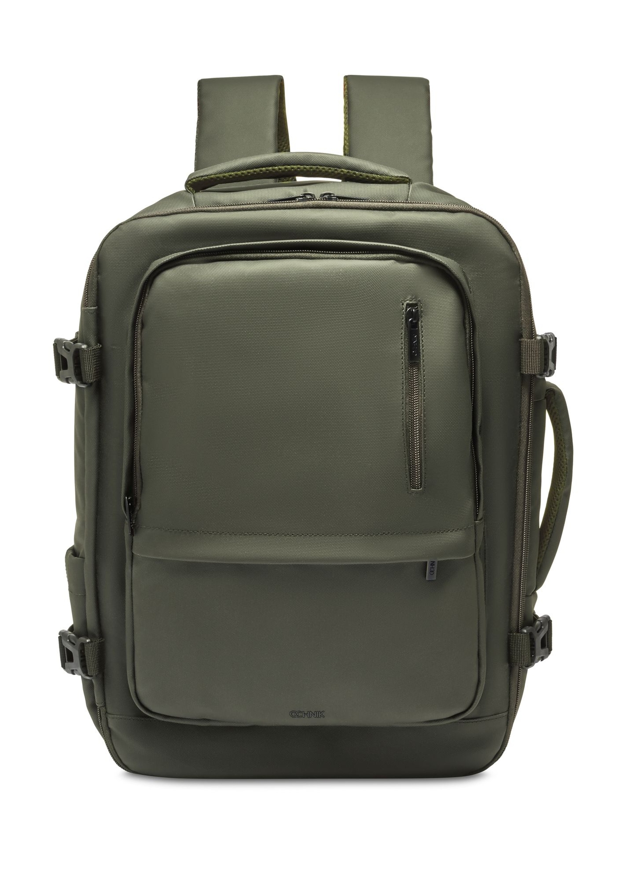 Veľký khaki cestovný batoh PLCMN-0018-8D(Z26) - pohľad spredu na produkt, na bielom pozadí.