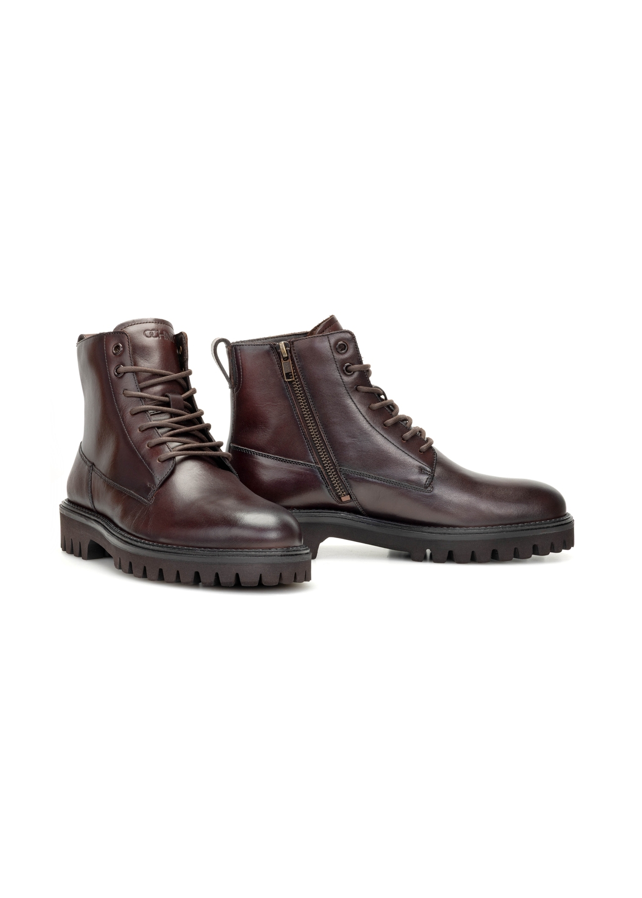 Pánske hnedé kožené členkové čižmy BUTYM-0507-89(Z25)