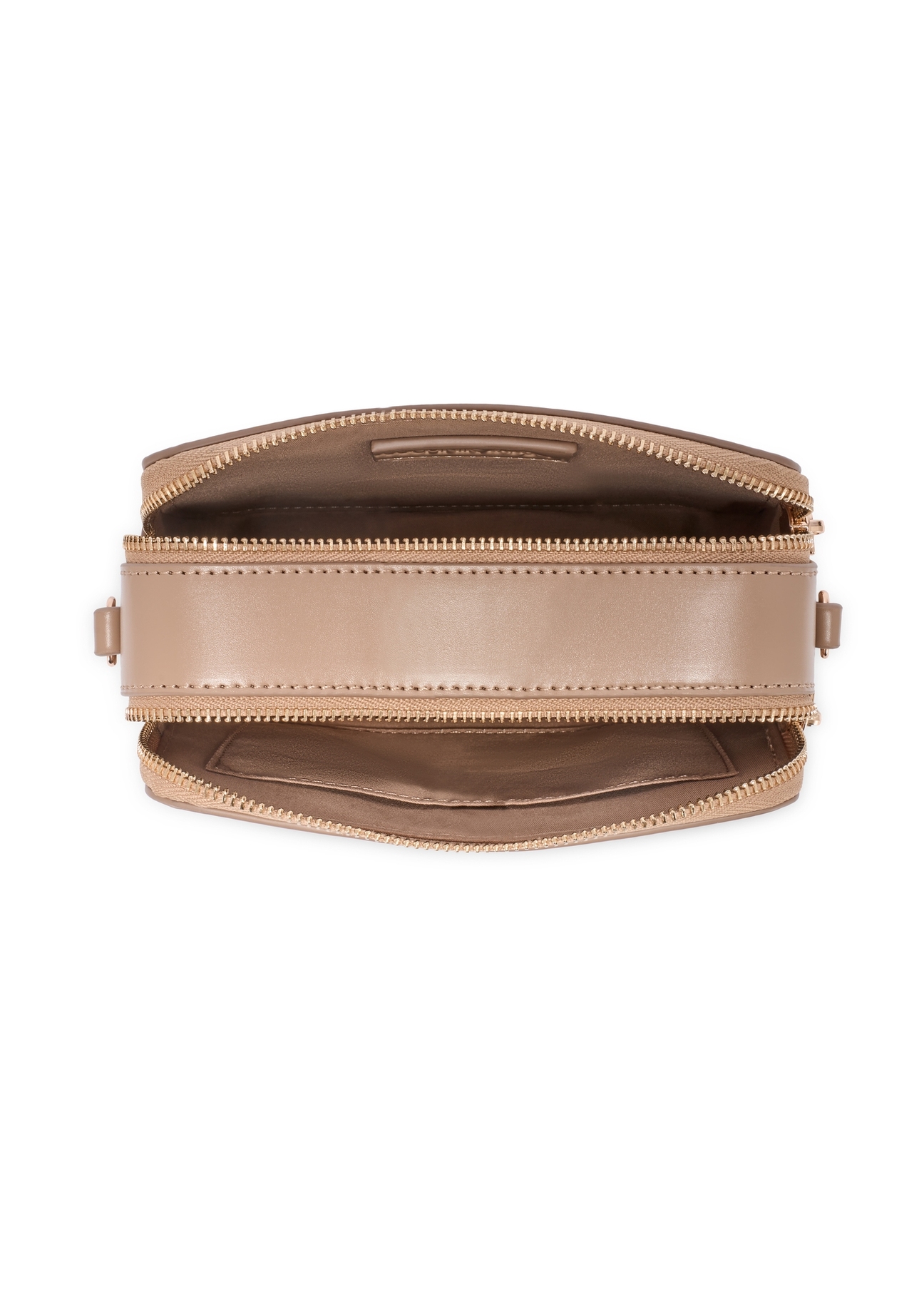 Béžová malá dámska kabelka TOREC-1126-1D(W26), pohľad na produkt zvnútra na bielom podklade.