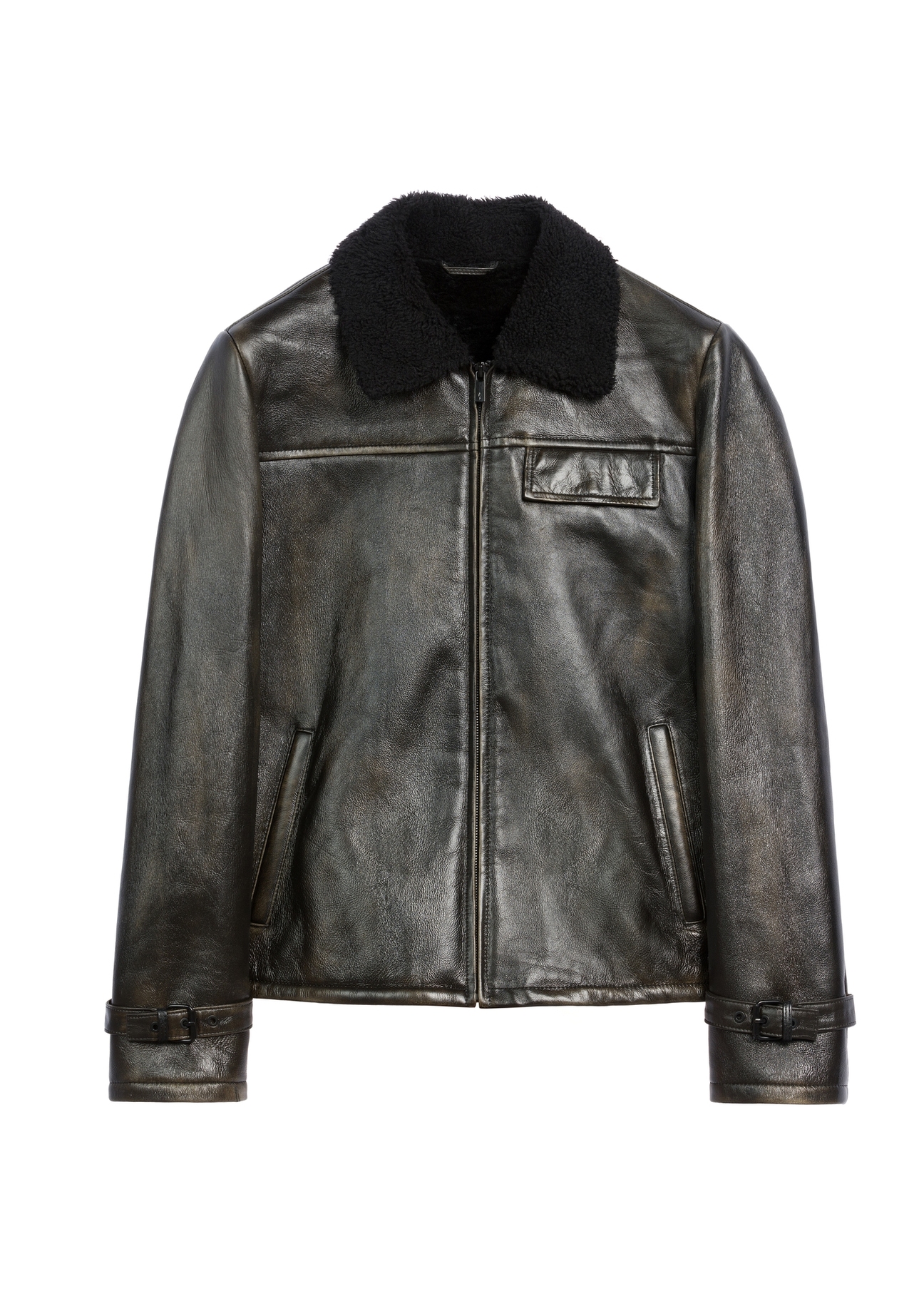 Pánsky kožený kabát z ovčej kože KOZMS-0023-3188(Z25), pohľad na produkt spredu na bielom pozadí.Pánsky kožený kabát z ovčej kože KOZMS-0023-3188(Z25), pohľad na produkt spredu na bielom pozadí.