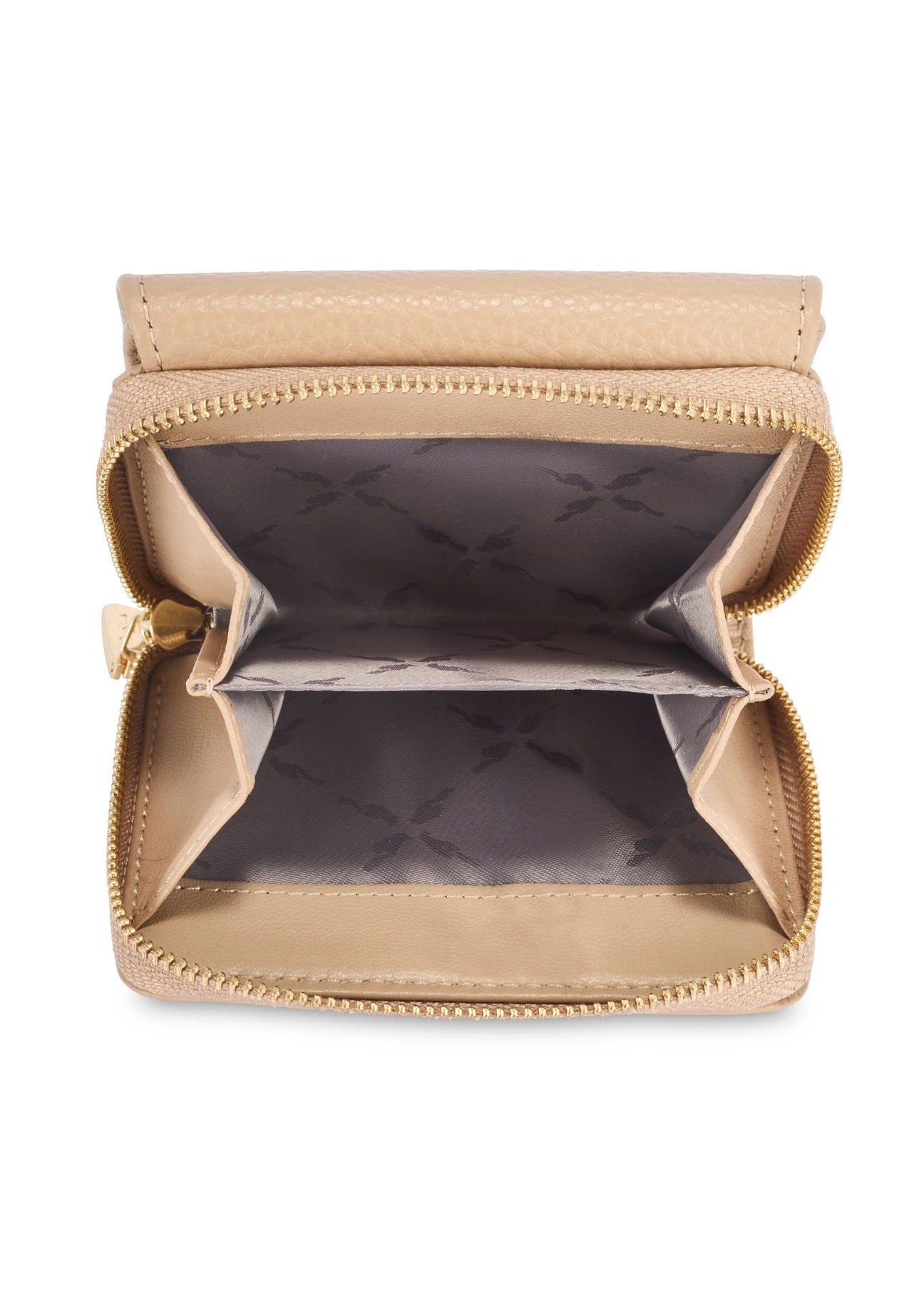 Dámska kožená peňaženka béžovej farby PORES-0802R-81(Z25), pohľad na produkt zhora na bielom pozadí.