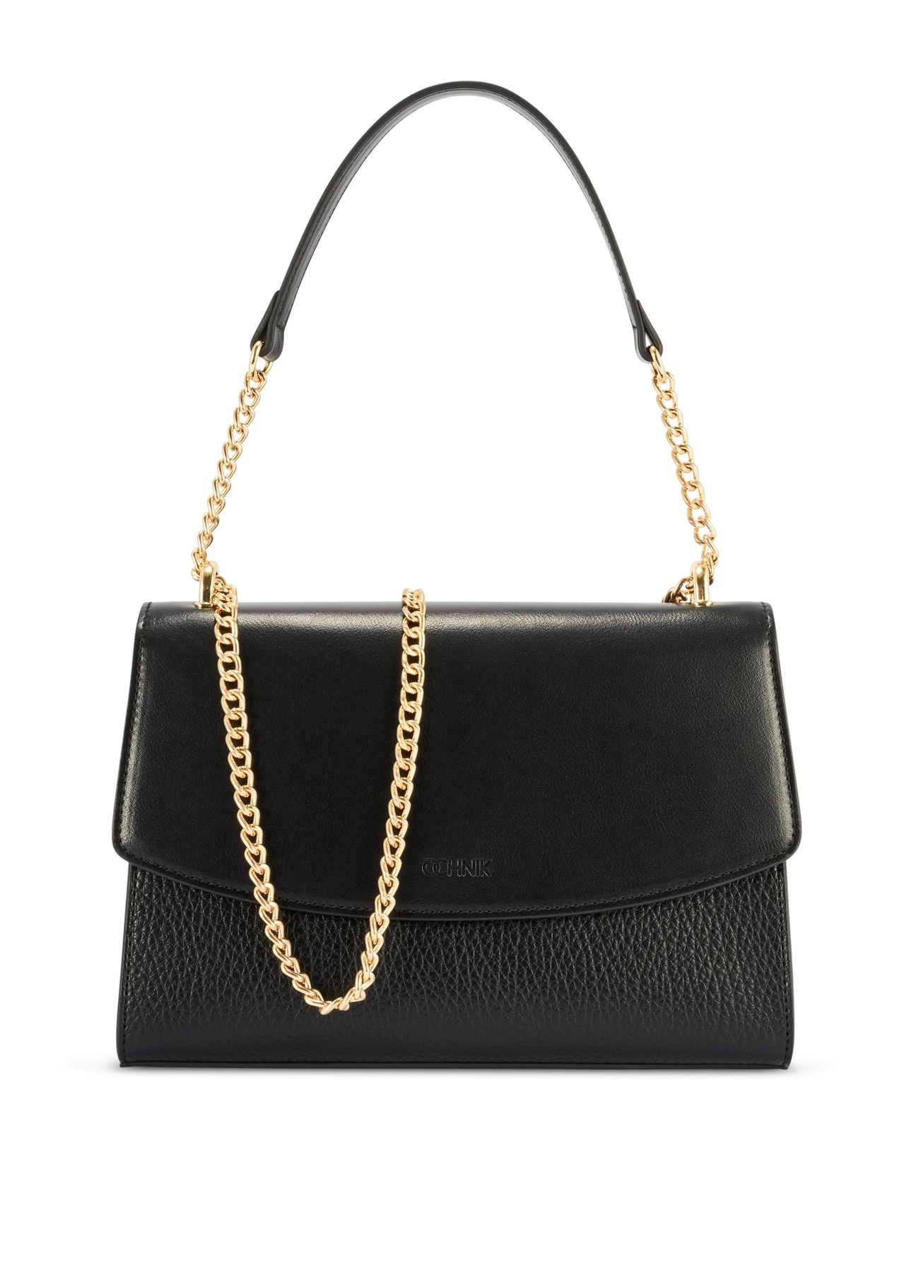 Čierna elegantná dámska taška cez rameno TOREC-1165-99(W26) - pohľad spredu na produkt, na bielom pozadí.