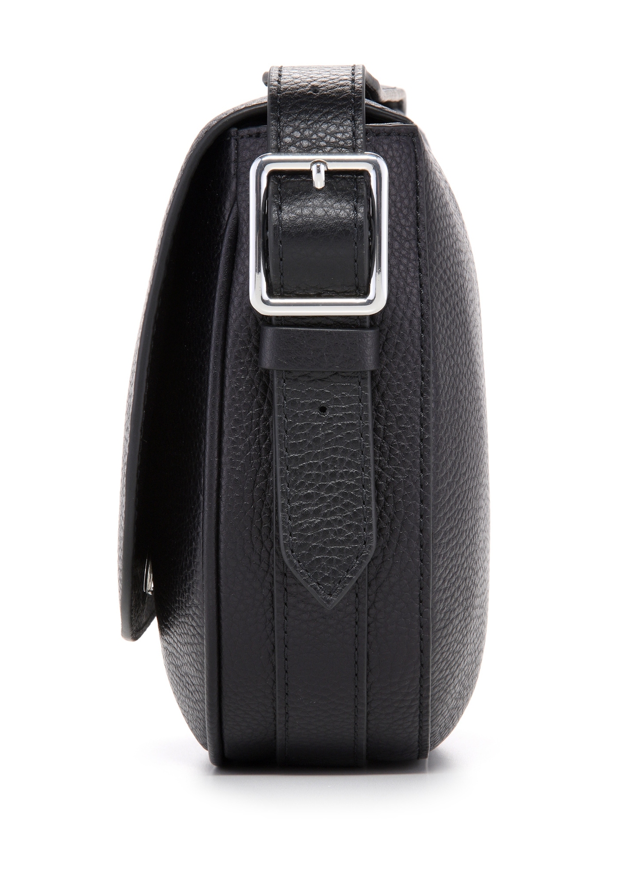 Čierna kožená dámska kabelka cez rameno TORES-1218-9I(W26), bočný pohľad na produkt na bielom pozadí.