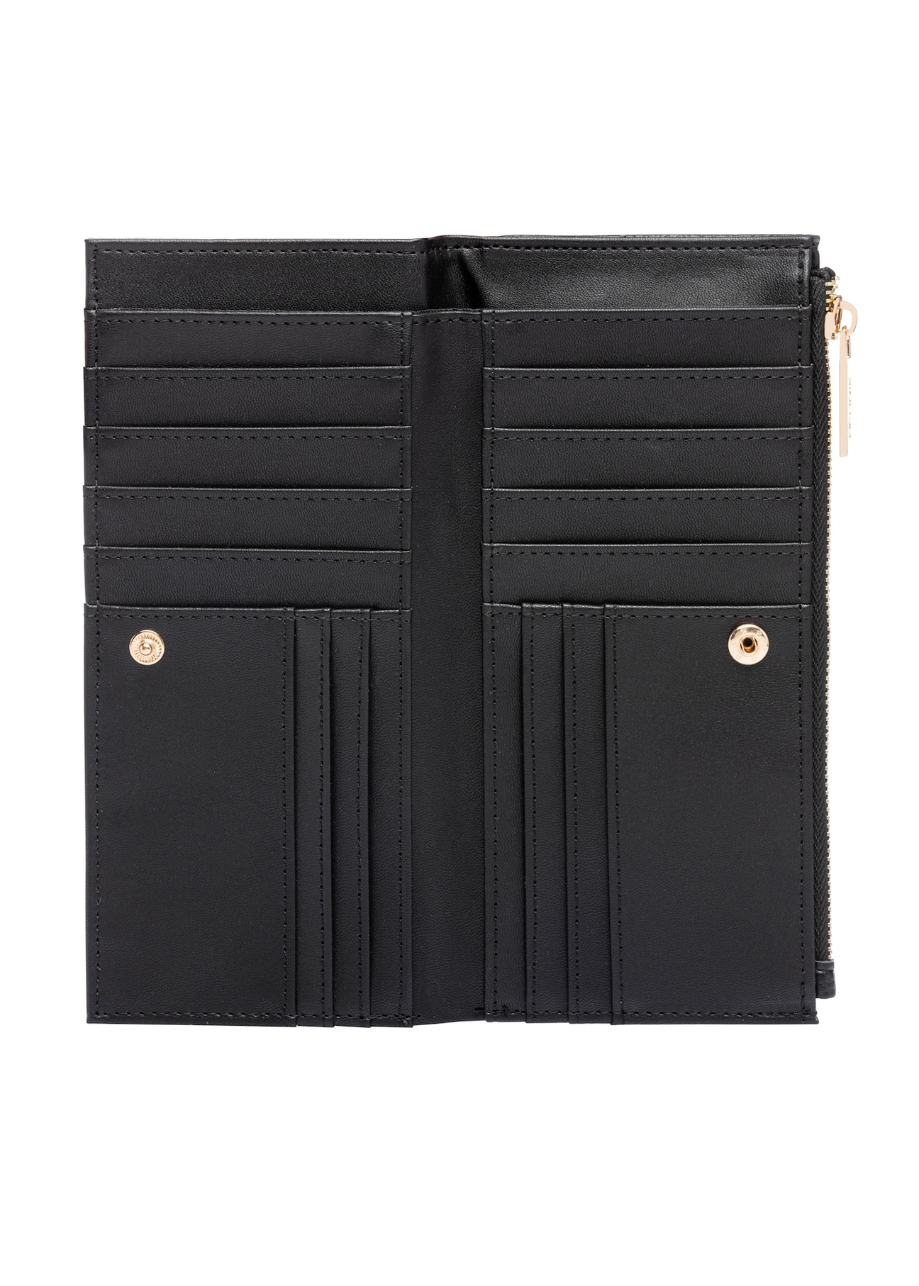 Čierna dámska peňaženka POREC-0429-99(W26), pohľad na produkt vo vnútri na bielom pozadí.
