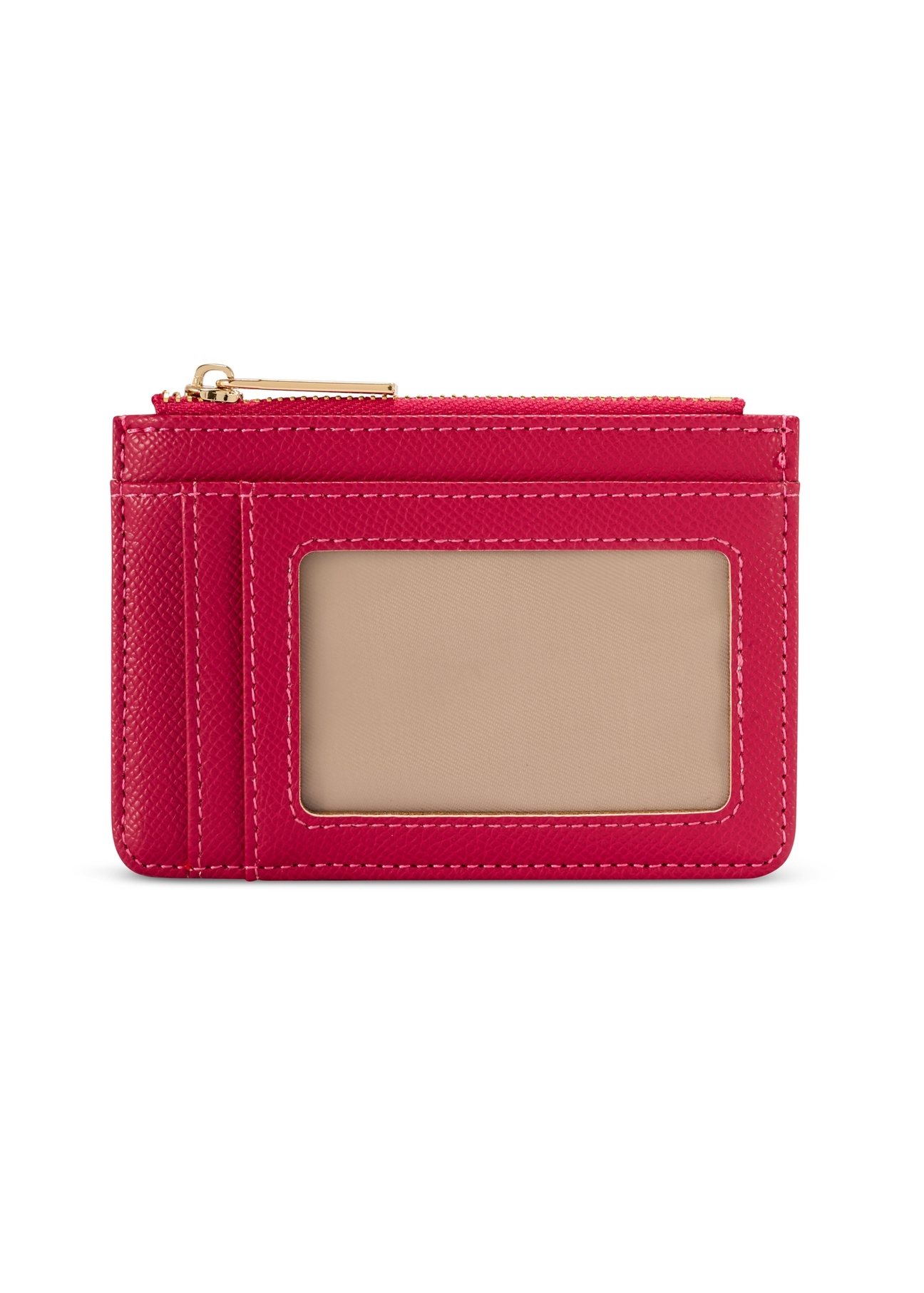 Fuchsiové puzdro na karty POREC-0413-5E(W26), pohľad zozadu na bielom pozadí.