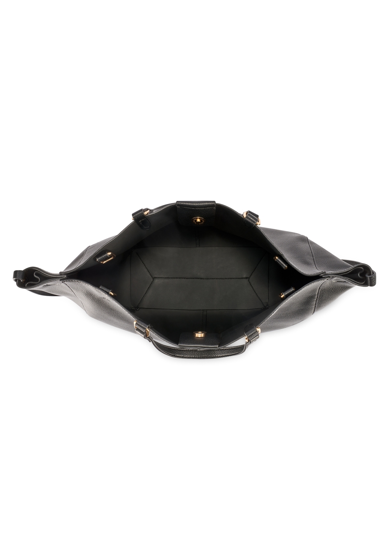 Veľká čierna nákupná taška TOREC-1201-99(W26), pohľad na produkt vo vnútri na bielom pozadí.