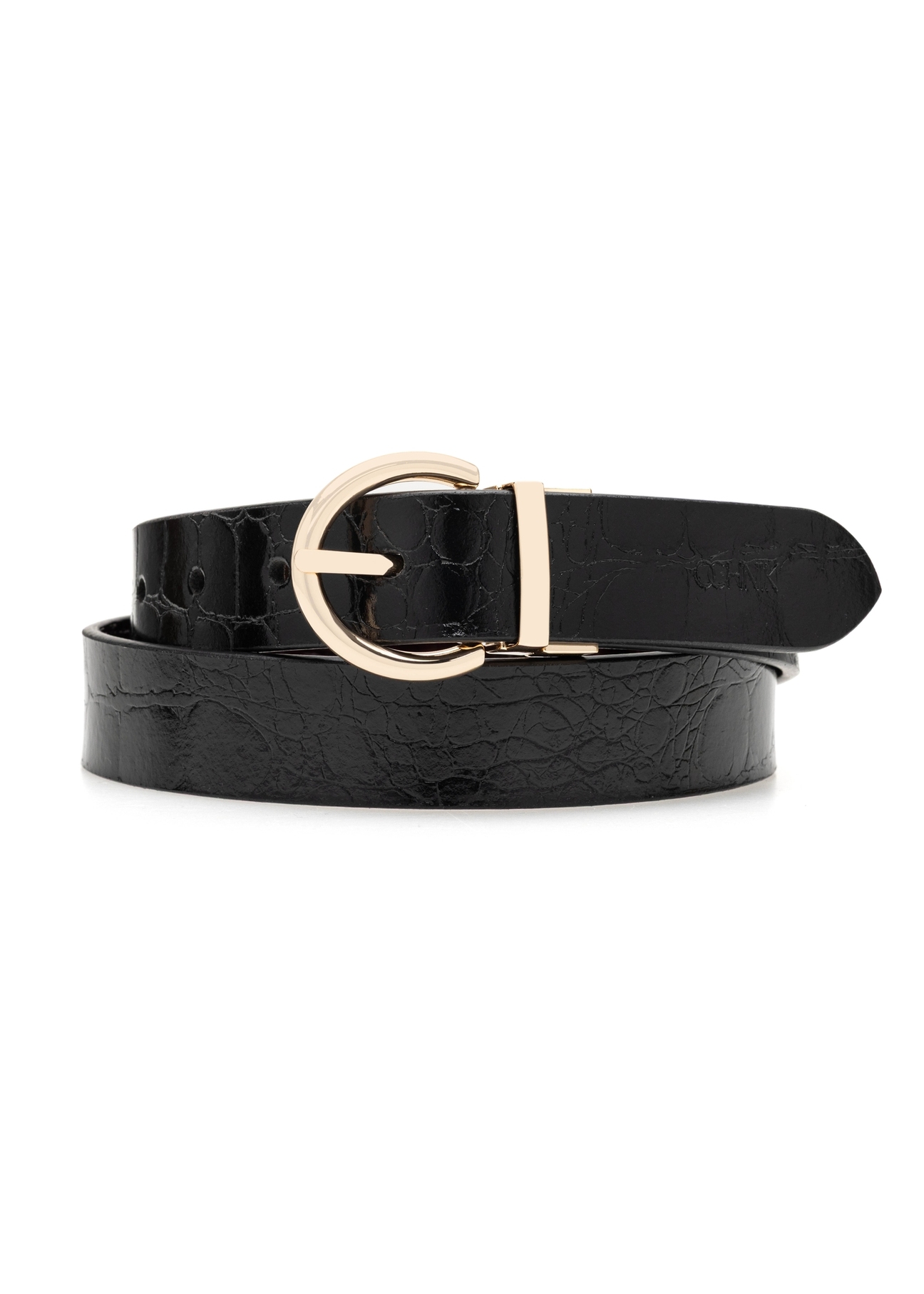 PASDS-0332-49(Z25) obojstranný dámsky opasok z krokodílej kože, pohľad spredu na bielom pozadí.-02