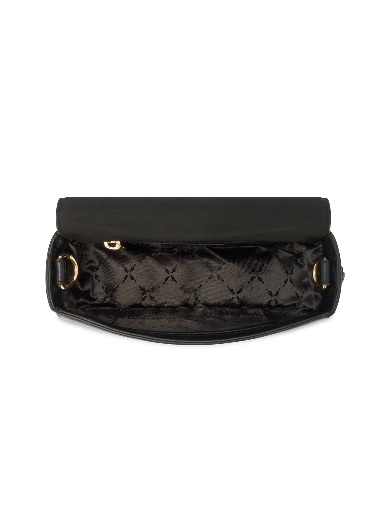 Dámska čierna kožená taška cez rameno TORES-1283-9I(W26) - pohľad na produkt zhora, na bielom pozadí.