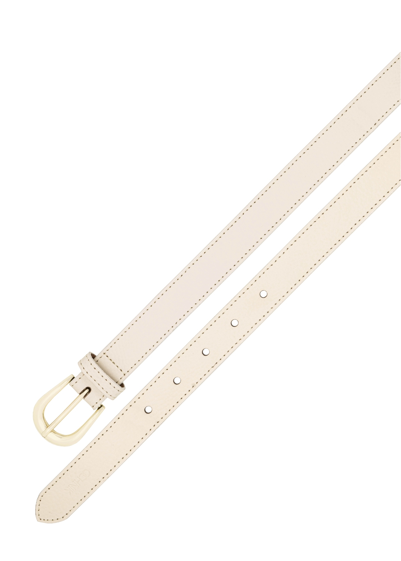 Dámsky biely kožený opasok PASDS-0303-0B(W26) - pohľad na produkt zhora, na bielom pozadí.