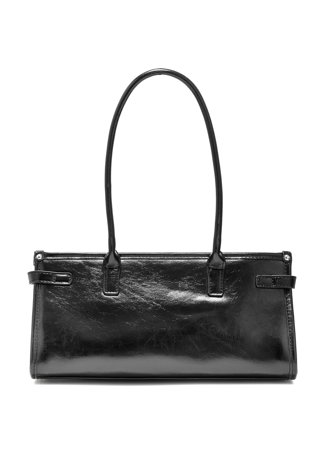 Čierna elegantná dámska kabelka TOREC-1065-99(Z25), pohľad na produkt zozadu na bielom pozadí.