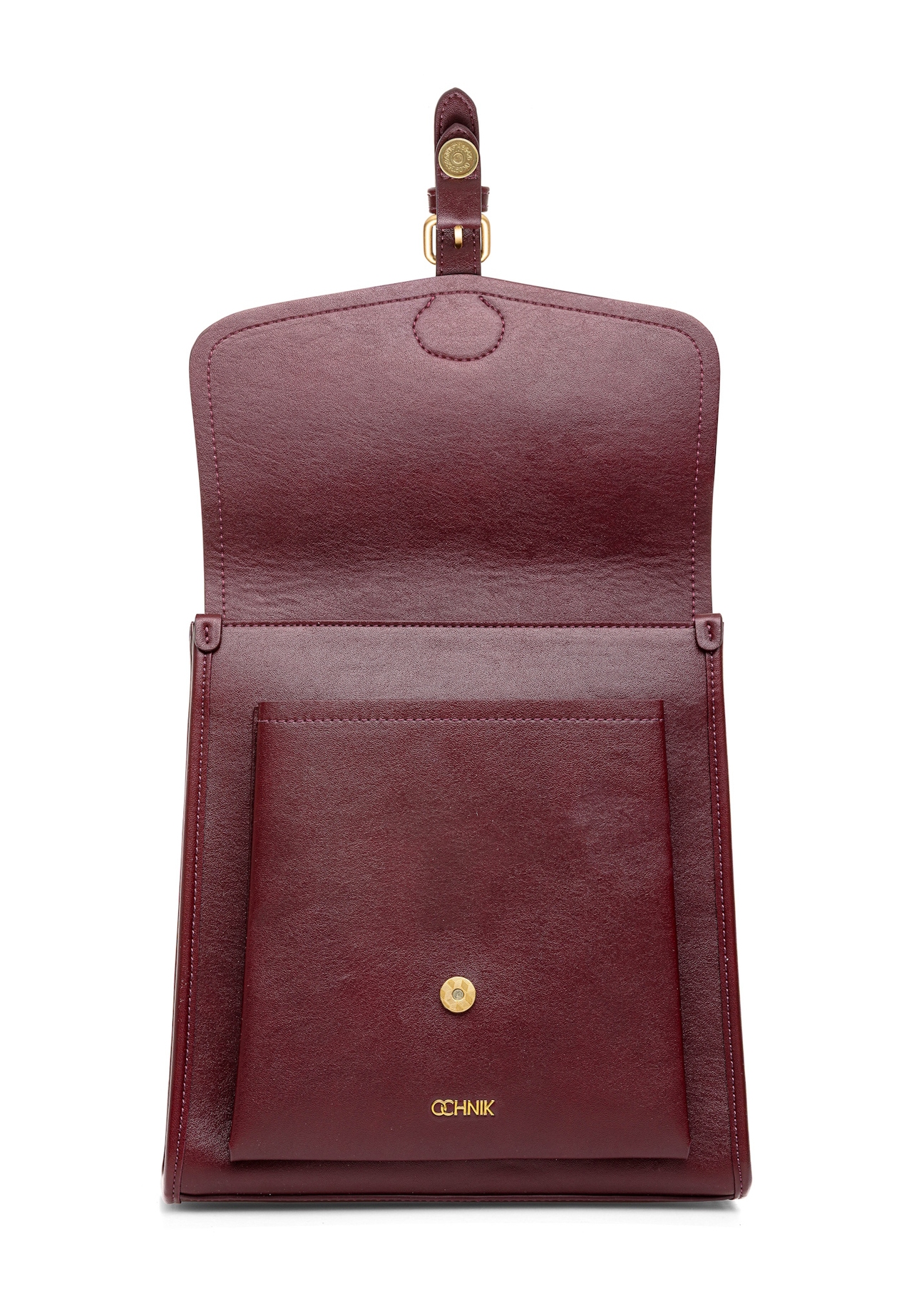 Bordový stredne elegantný dámsky batoh TOREC-0985A-49(Z25), pohľad spredu na bielom pozadí.
