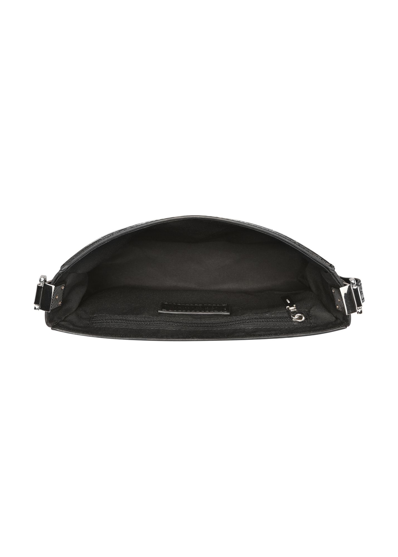 Elegantná čierna dámska kabelka v krokodílej farbe TOREC-1251-9G(Z26) - pohľad na produkt zhora, na bielom pozadí.
