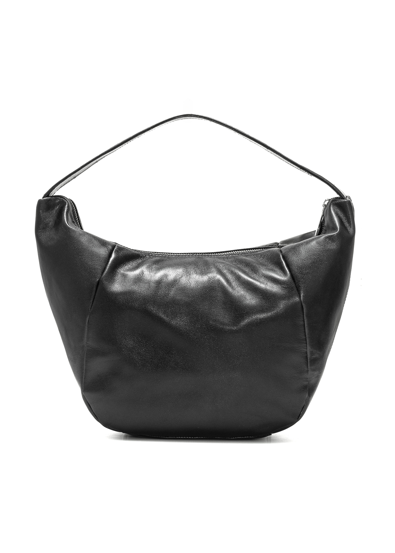 Čierna kožená kabelka hobo TORES-1135A-99(Z25), pohľad na produkt zozadu na bielom pozadí.