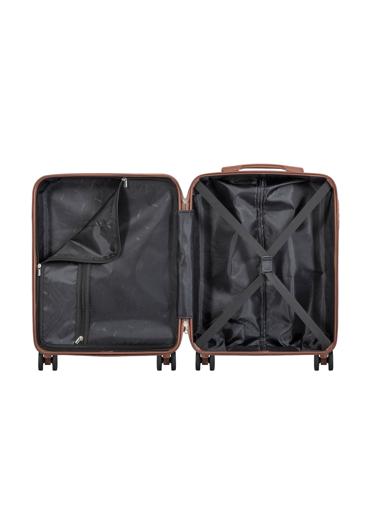 Malý kufor na kolieskach WALAB-0084-7D-19(W26), pohľad na produkt vo vnútri na bielom pozadí.