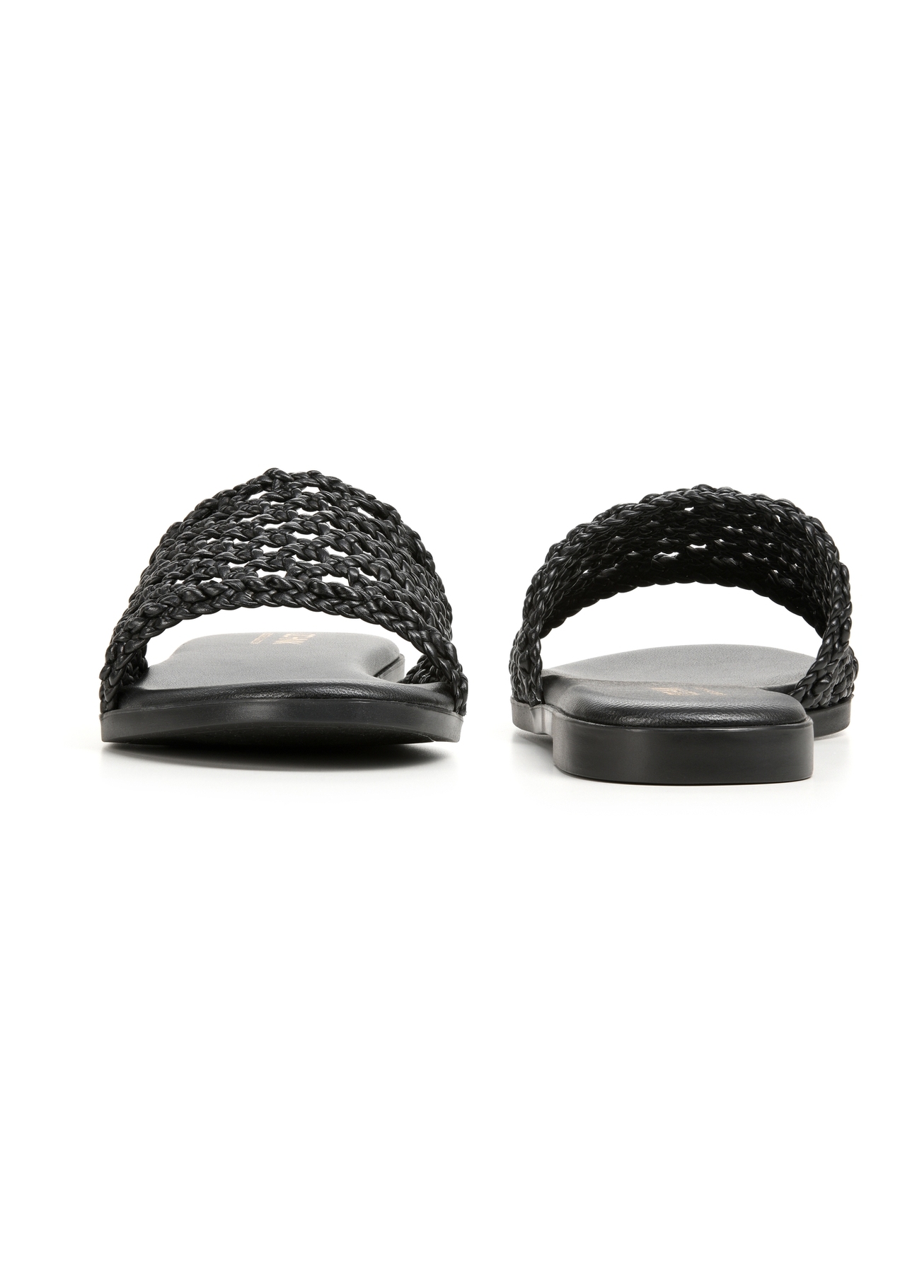 Dámske čierne zapletené žabky BUTYD-1253-99(W26), pohľad na produkt spredu a zozadu na bielom pozadí.