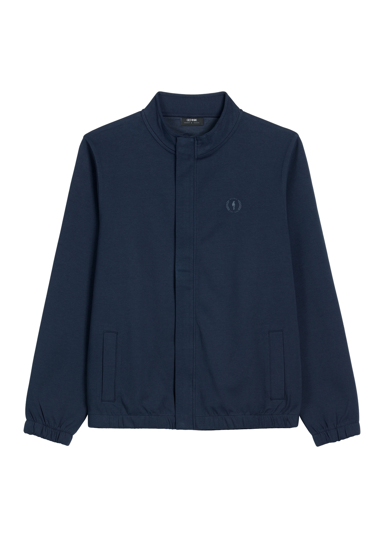 Pánska tmavomodrá mikina na zips BLZMT-0072-7E(W26) - pohľad spredu na produkt, na bielom pozadí.