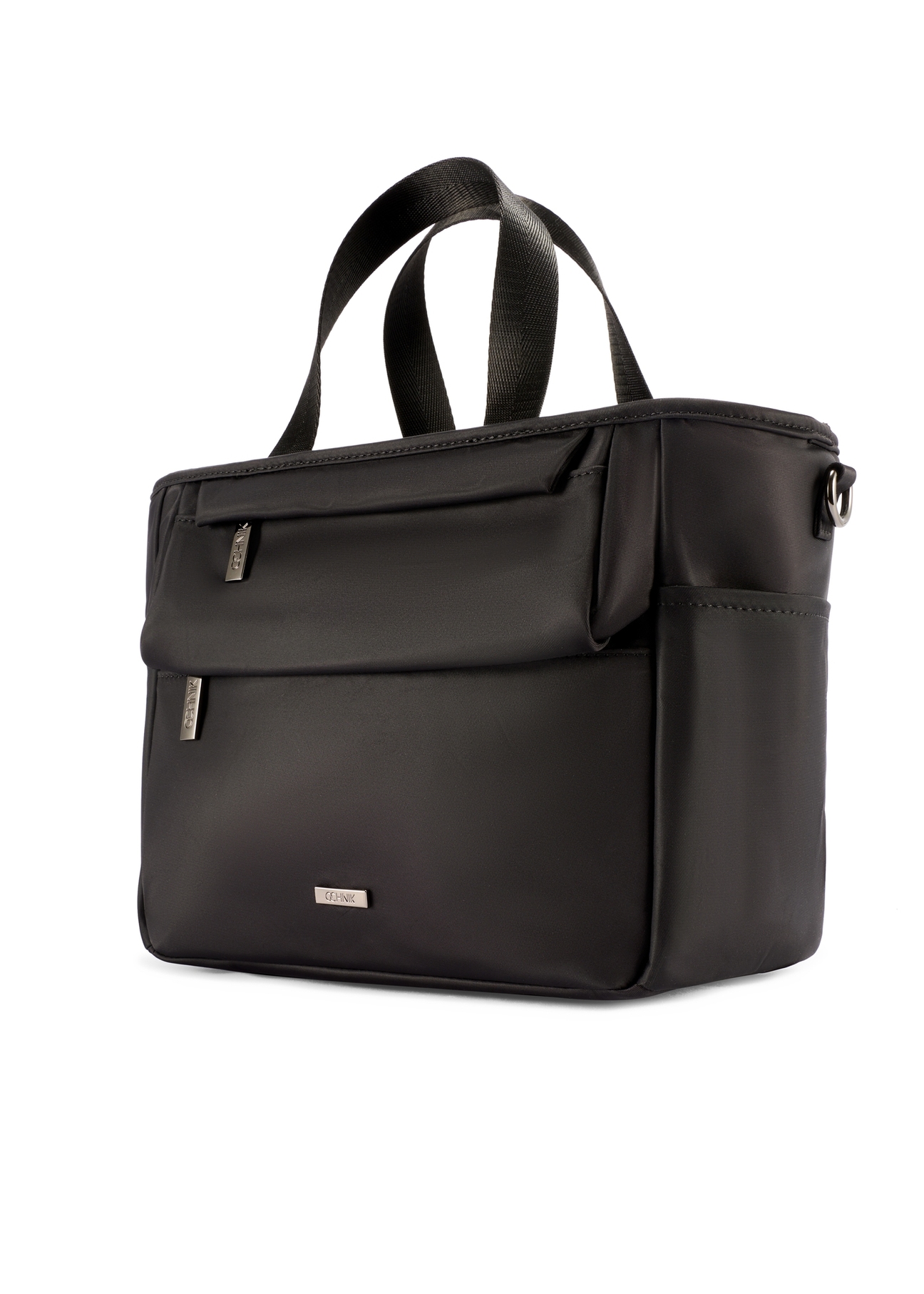 Čierna obedárová taška TOREN-0346-99(W26) - diagonálny pohľad na produkt, na bielom pozadí.