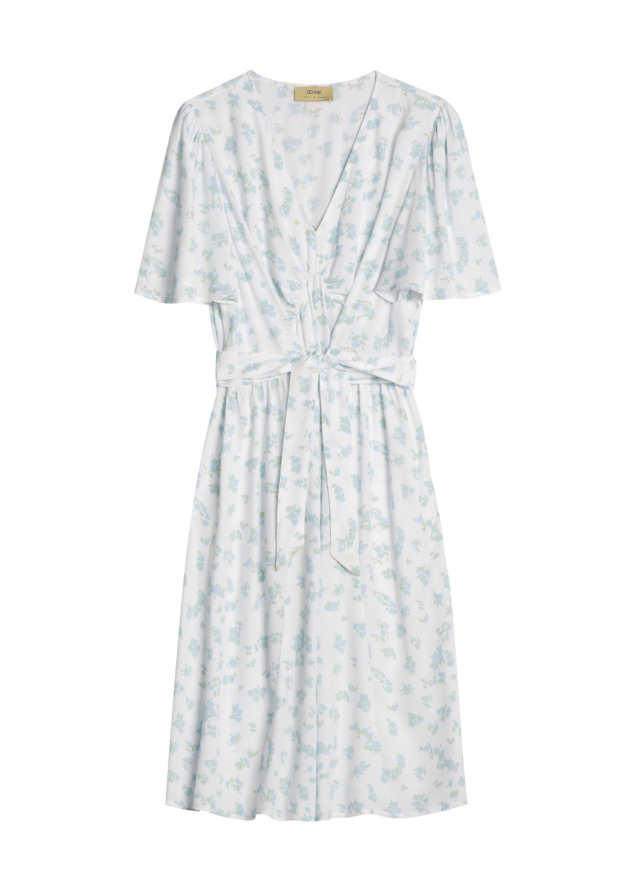 Dámske krátke kvetinové šaty SUKDT-0276-7P(W26) - pohľad spredu na produkt, na bielom pozadí.