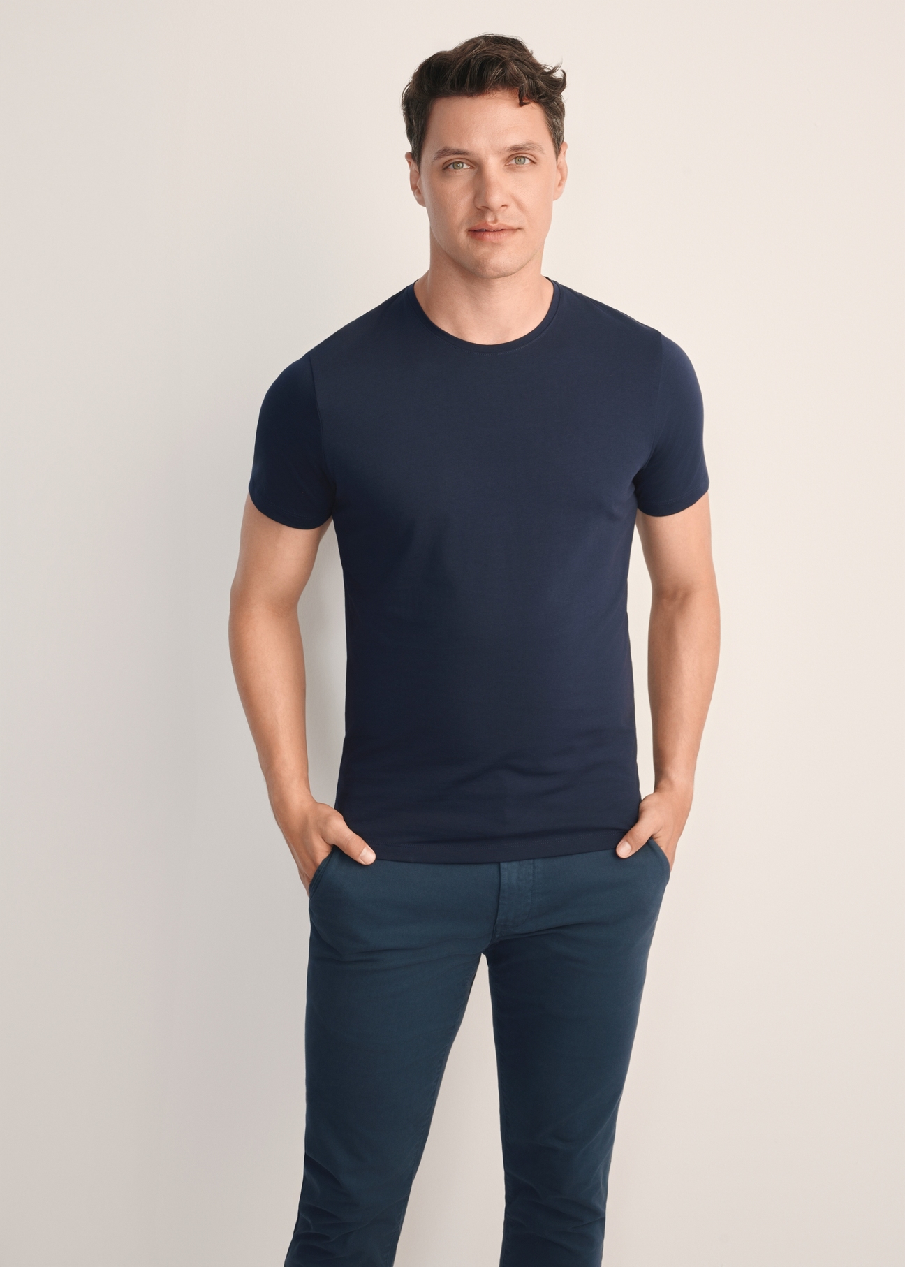 Pánske tmavomodré basic tričko s logom TSHMT-0091-69(KS)