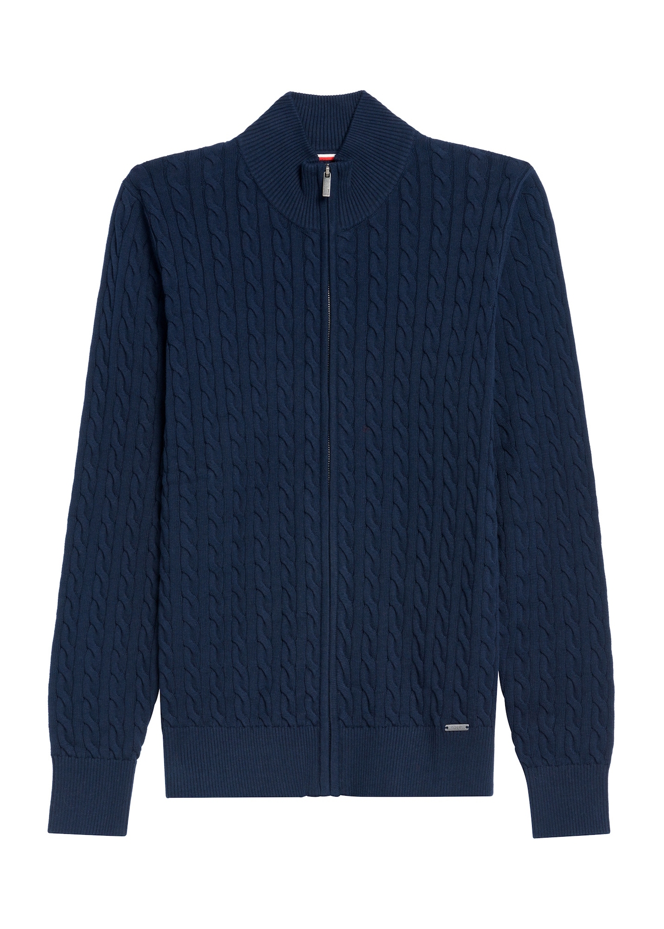 Pánsky tmavomodrý sveter na zips SWEMT-0169-68(Z25) - pohľad spredu na bielom pozadí.