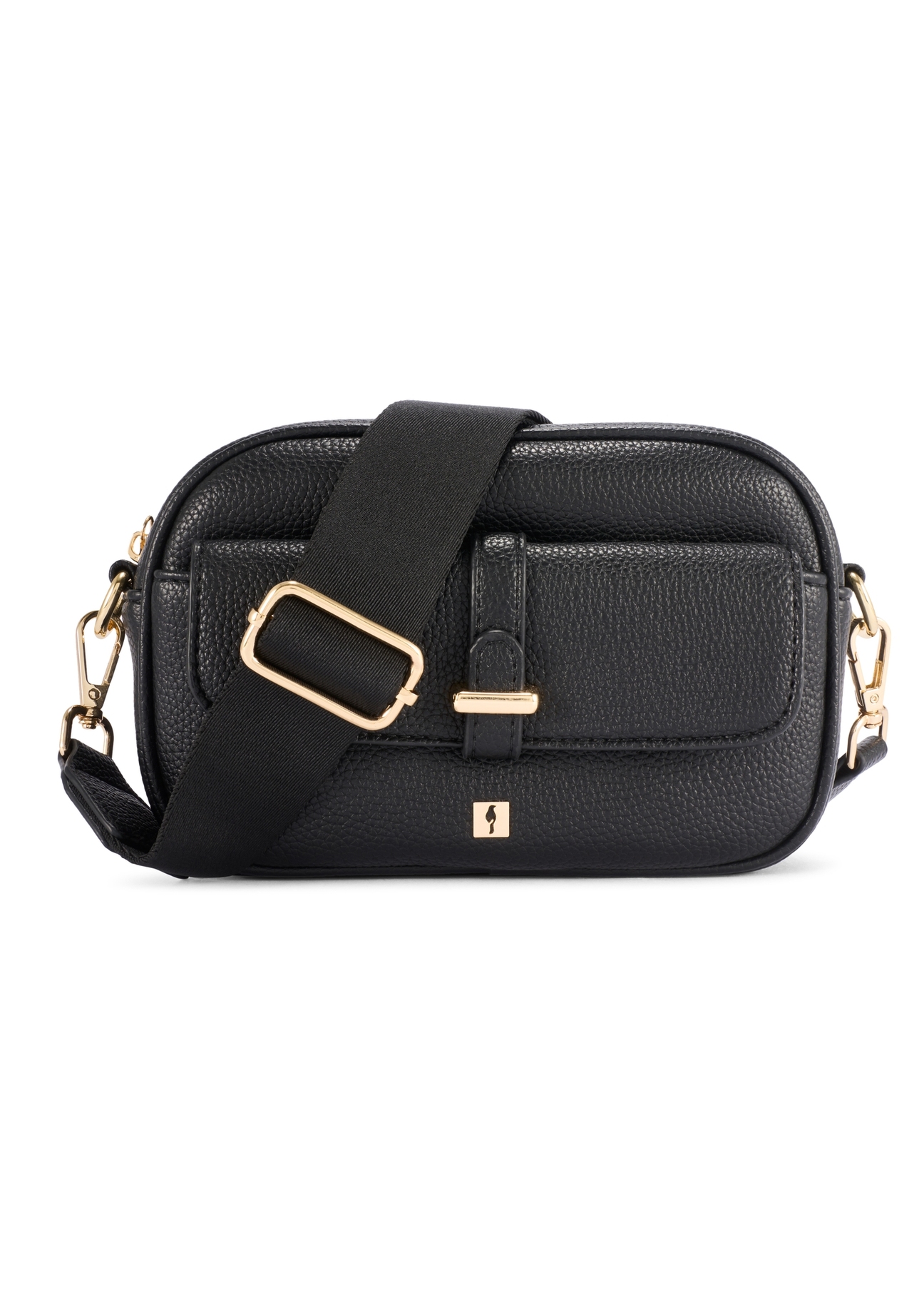 Malá čierna dámska kabelka TOREC-1174-99(W26), pohľad spredu na bielom pozadí.