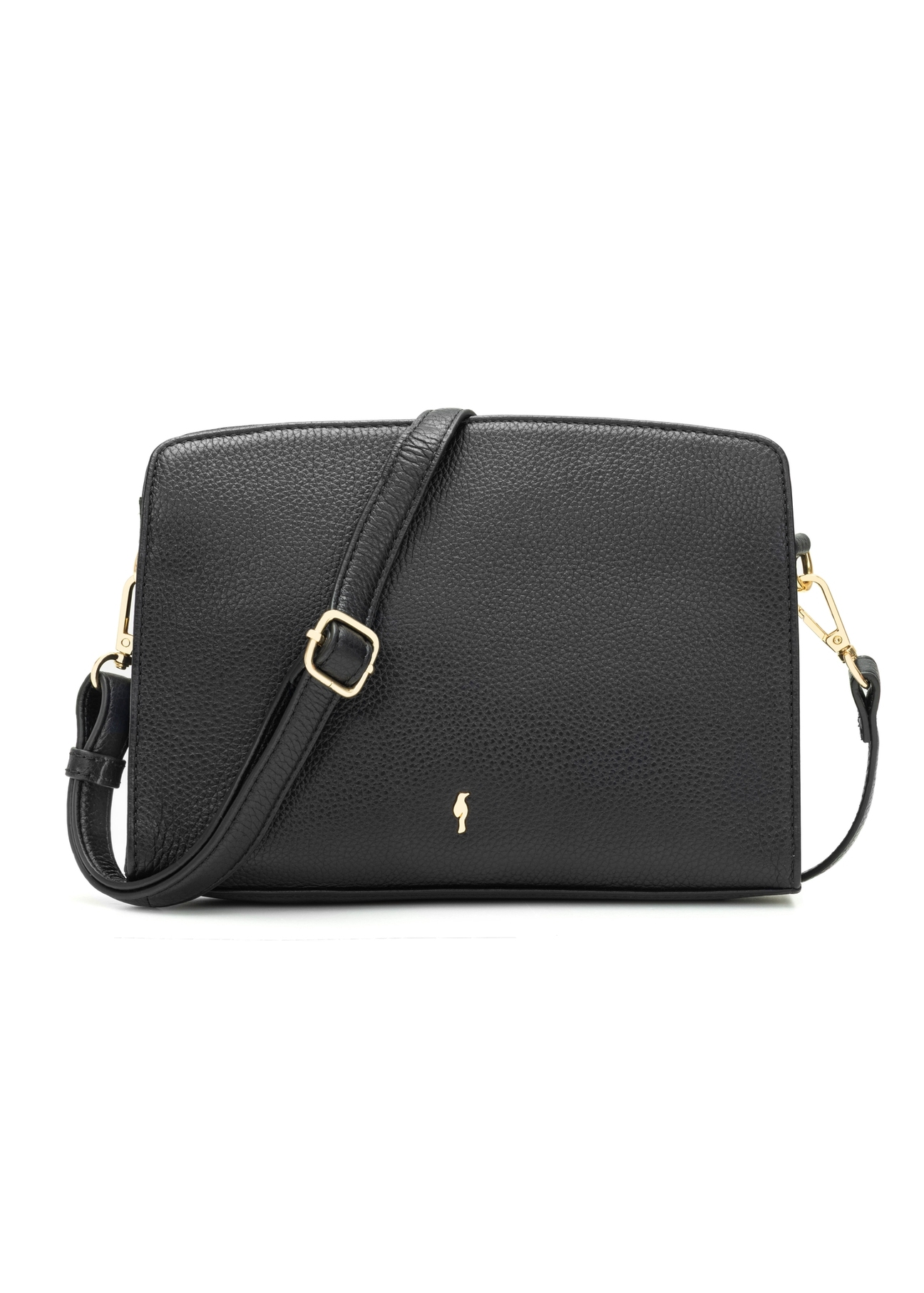 Čierna kožená dámska kabelka strednej veľkosti TORES-1279-9I(W26), pohľad na produkt spredu na bielom pozadí.