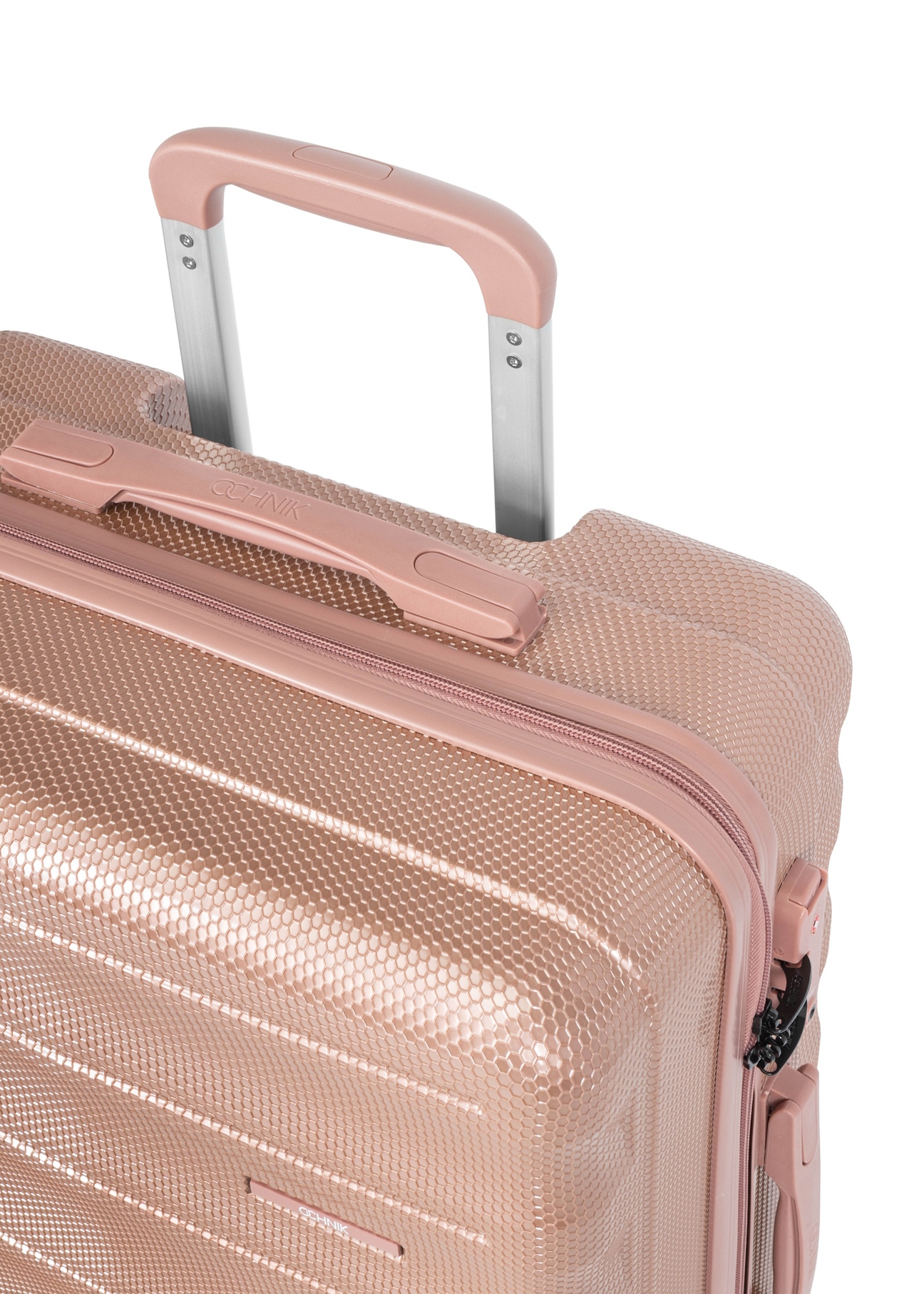 Malý kufor na kolieskach WALPC-0015-5B-19(W26), detailný záber na rukoväť produktu na bielom pozadí.