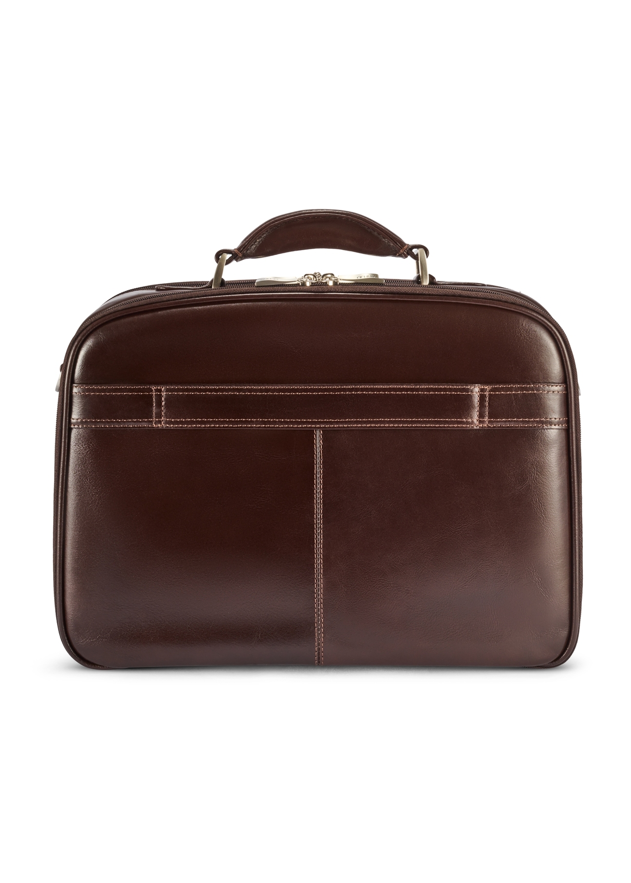 Hnedá kožená pánska taška na notebook TORMS-0482-89(Z25), pohľad na produkt zozadu na bielom pozadí.