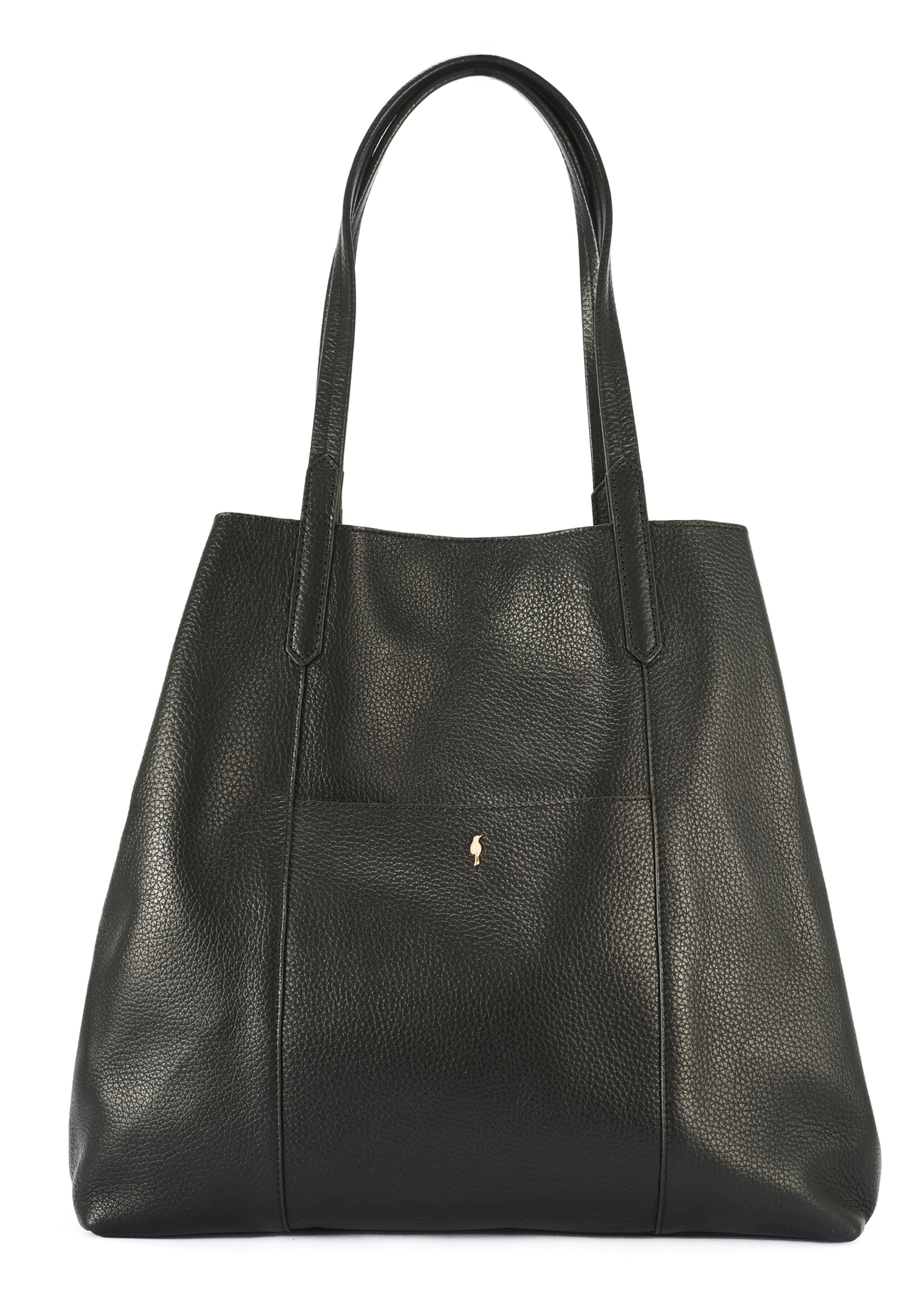 Čierna veľká kožená nákupná taška TORES-1212-9I(W26) - pohľad spredu na produkt, na bielom pozadí.