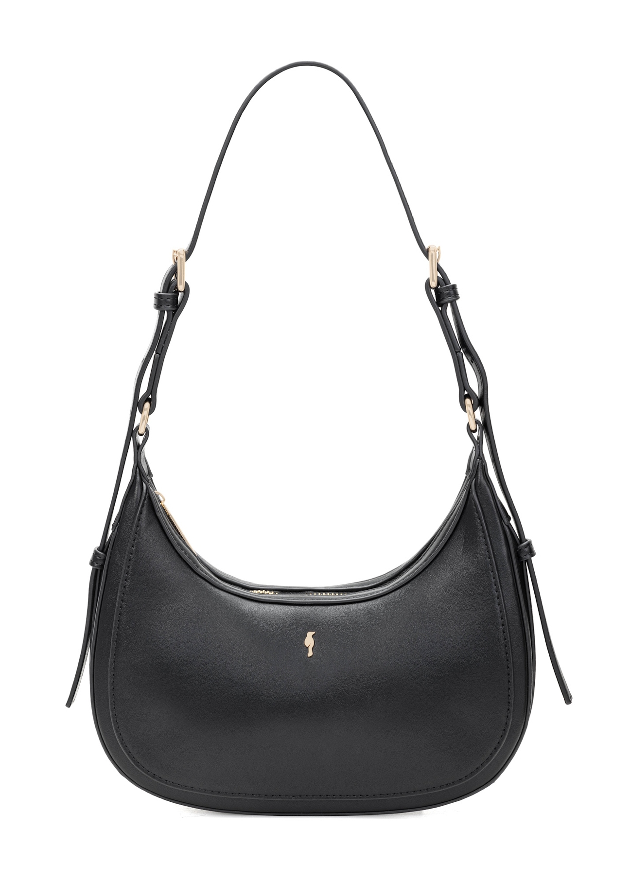 Čierna malá hobo taška TOREC-1136-99(W26), pohľad spredu na bielom pozadí.