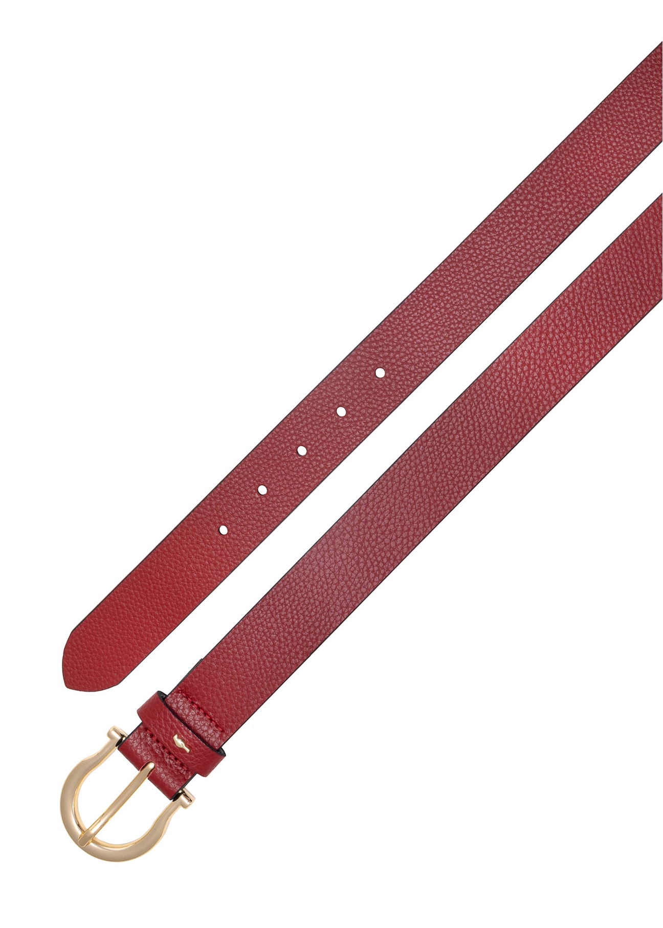 Červený dámsky kožený opasok PASDS-0274B-49(Z25), pohľad zhora na produkt na bielom pozadí.