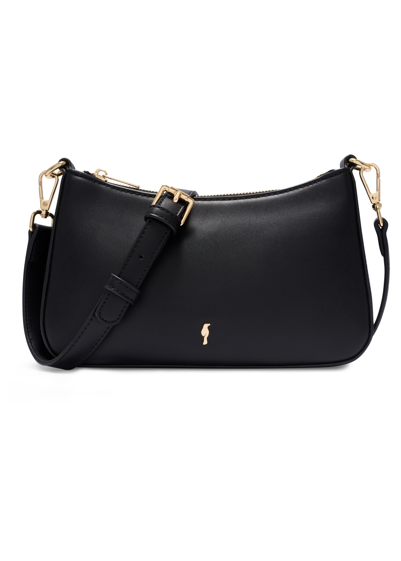 Čierna dámska kabelka cez rameno TOREC-1189-99(W26) - pohľad spredu na produkt, na bielom pozadí.